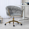 Modern design the backrest is hand-woven Office chair,Vanity chairs with wheels,Height adjustable,360°swivel for bedroom, living room(GREY)