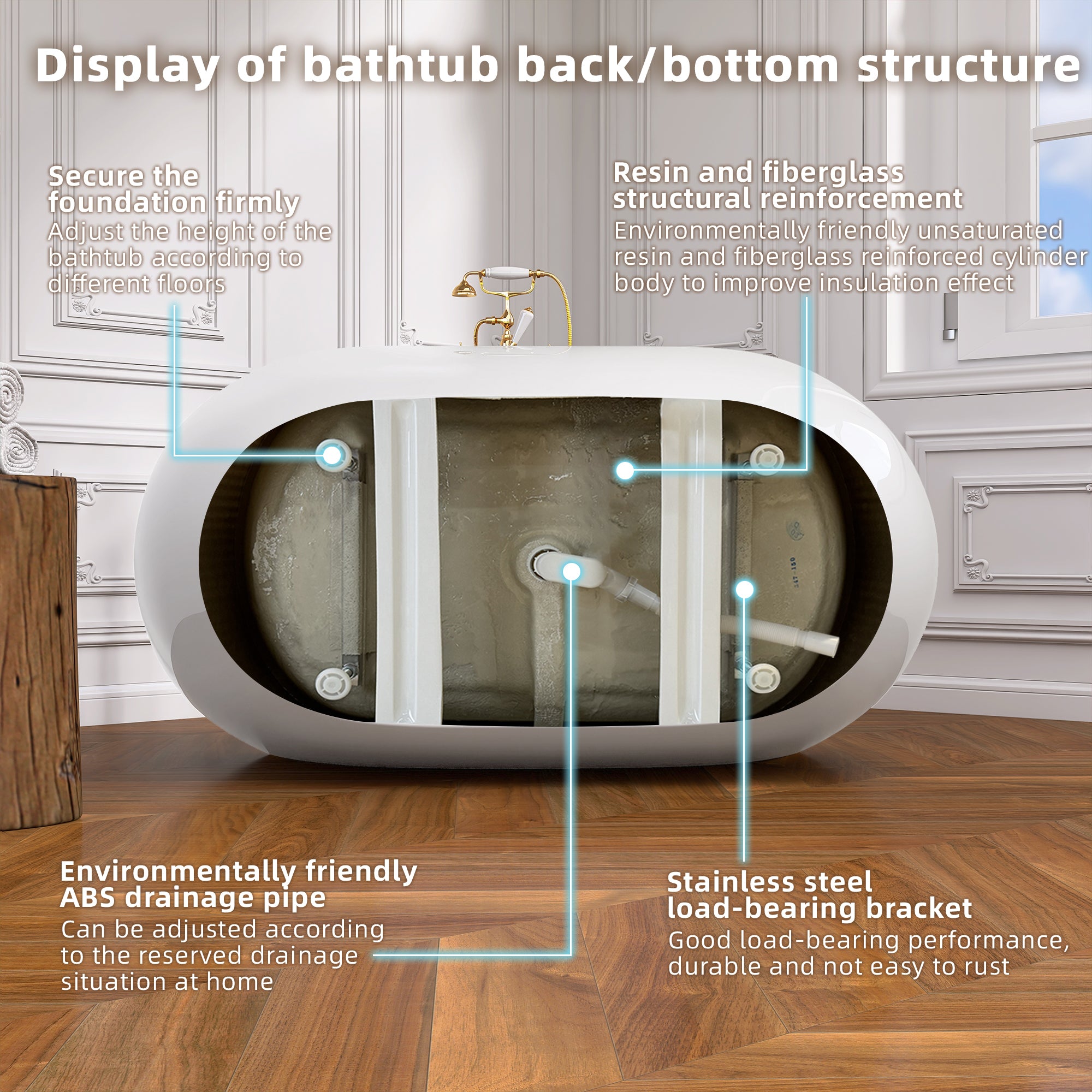 55" Acrylic Freestanding Bathtub Contemporary Soaking White Tub with Overflow and Pop-up Drain Gloss White