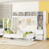 Queen Size Murphy Bed Wall Bed with Closet and Drawers,White