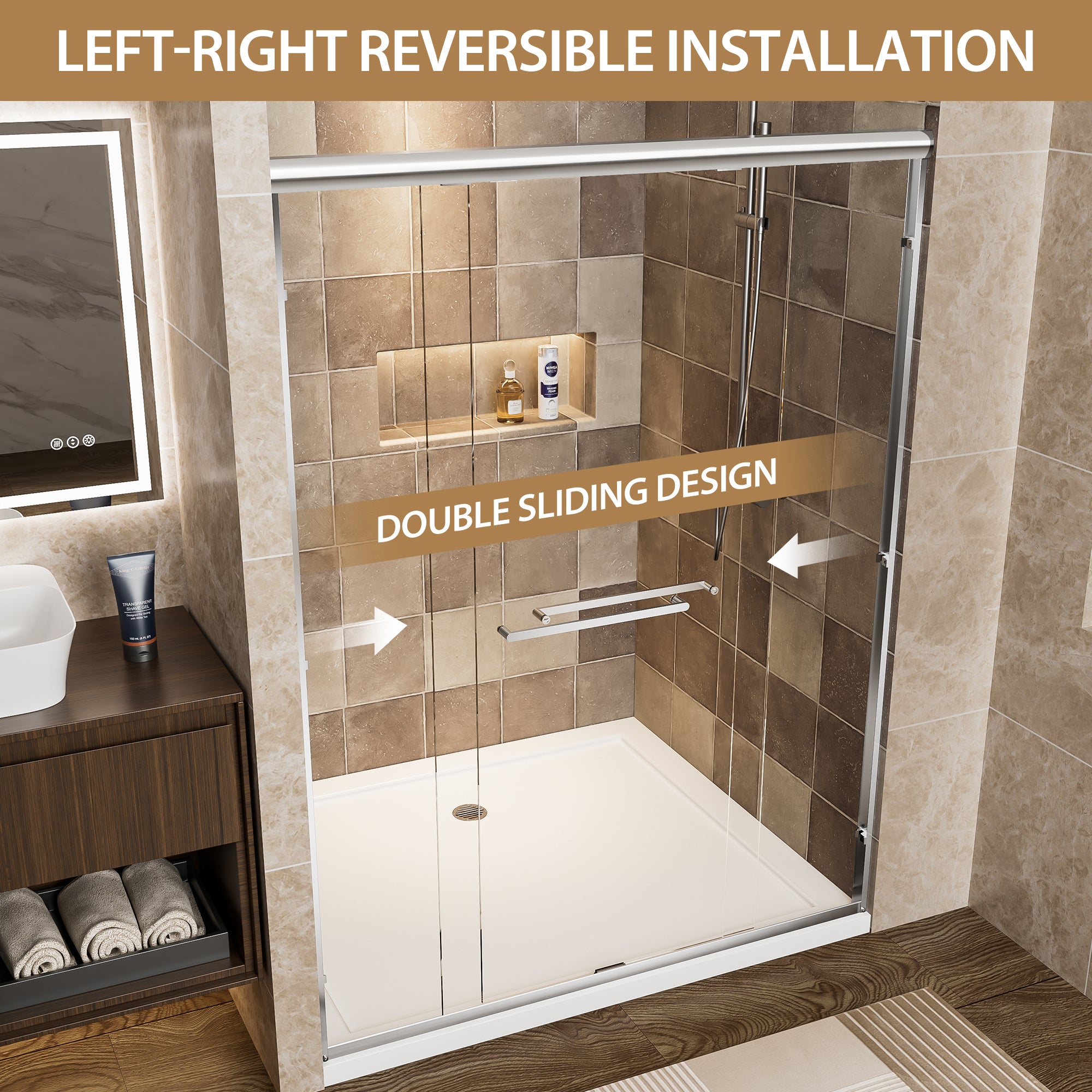 50-60 x 72 in Chrome Aluminum Double Sliding Shower Door - 50-54 x 72 in / Chrome view 4