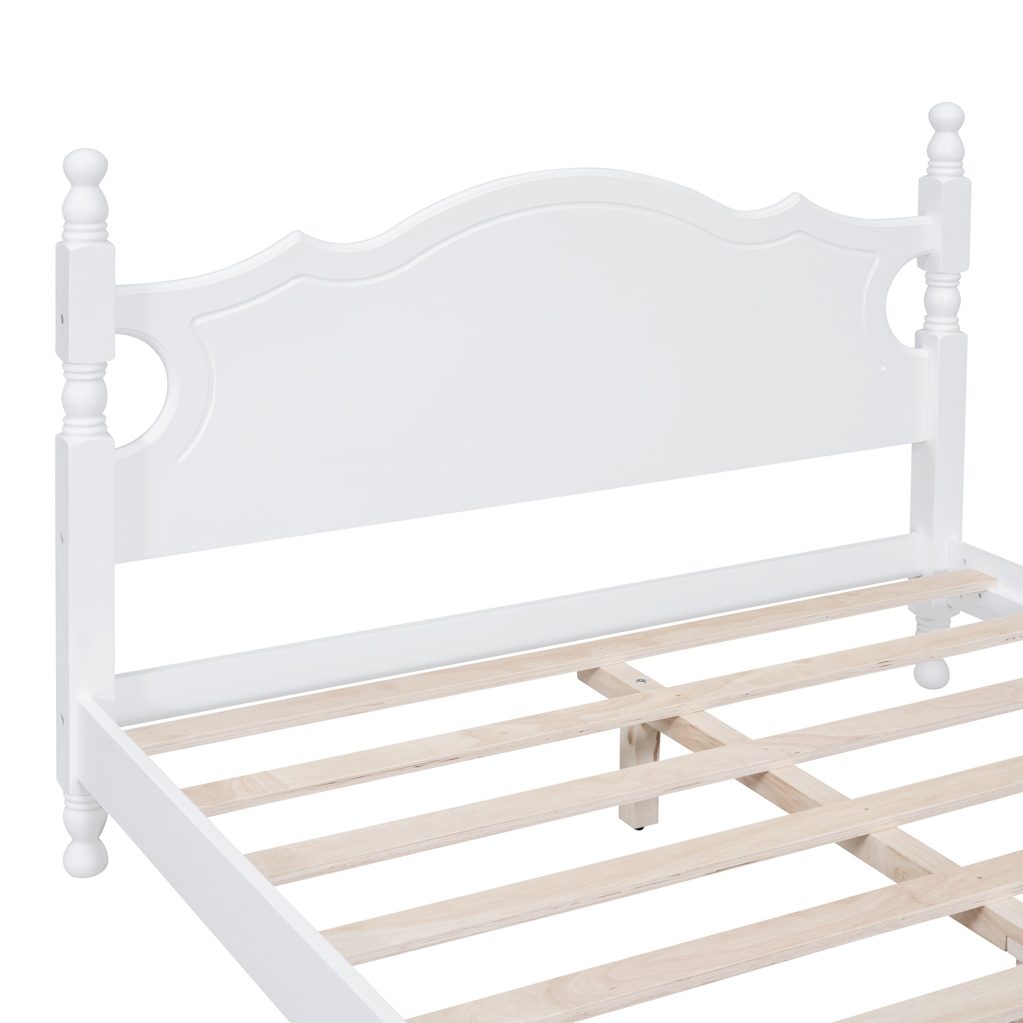 Full Size Wood Platform Bed Frame,Retro Style Platform Bed with Wooden Slat Support,White