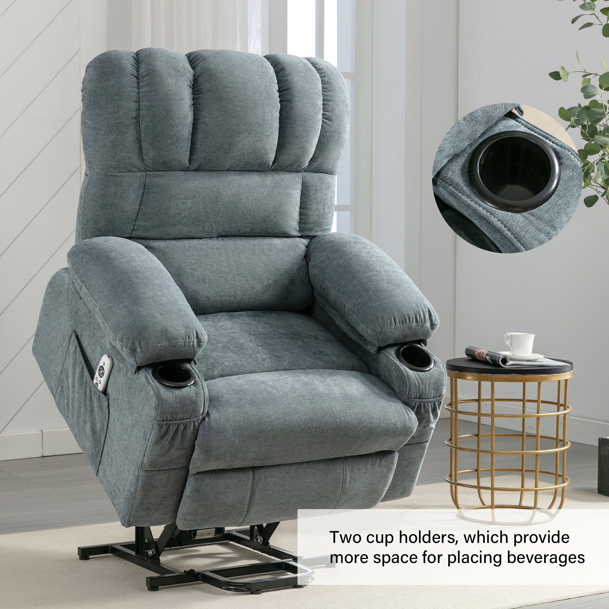 Power Lift Recliner Chair Recliners for Elderly with Heat and Massage Recliner Chair for Living Room with Infinite Position and Side Pocket,USB Charge Port.BLUE