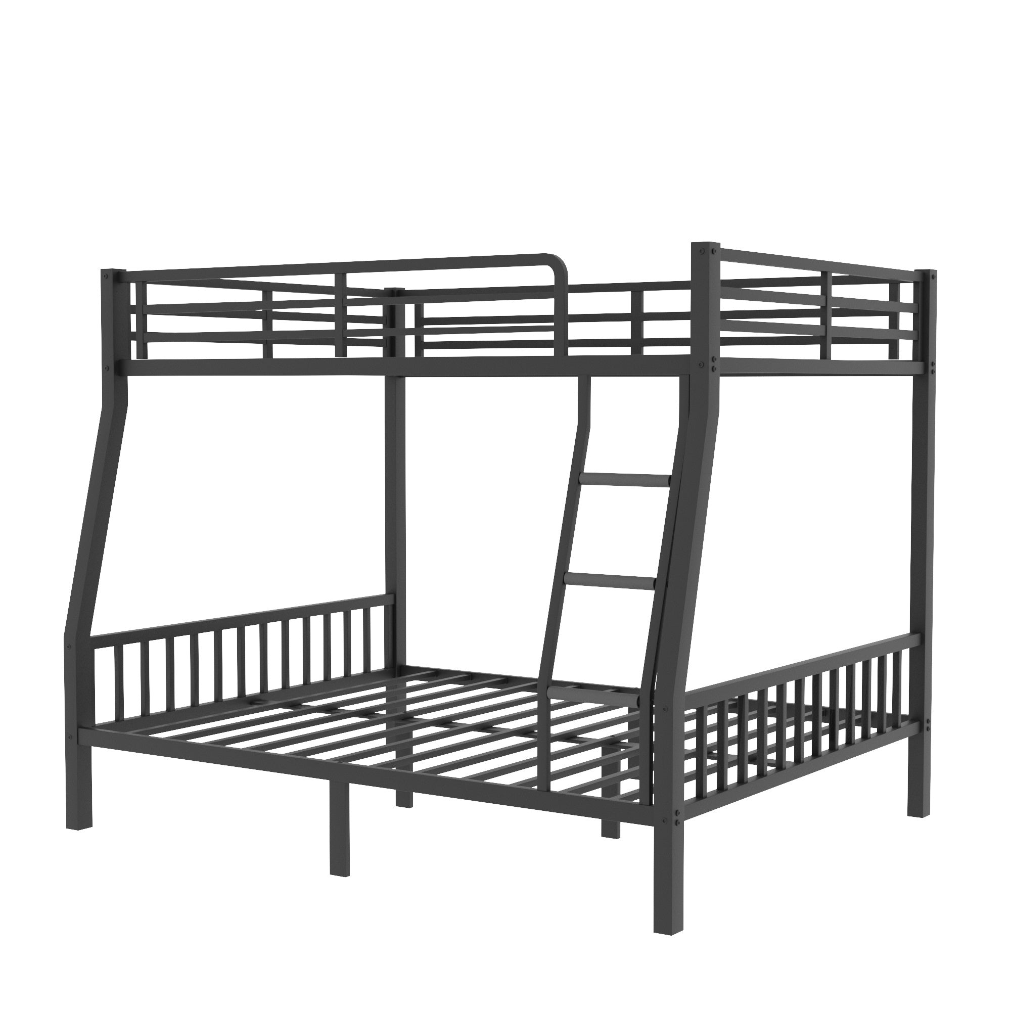 Full XL Over Queen Metal Bunk Bed with Ladder and Slats Support for Adults Teens, Black