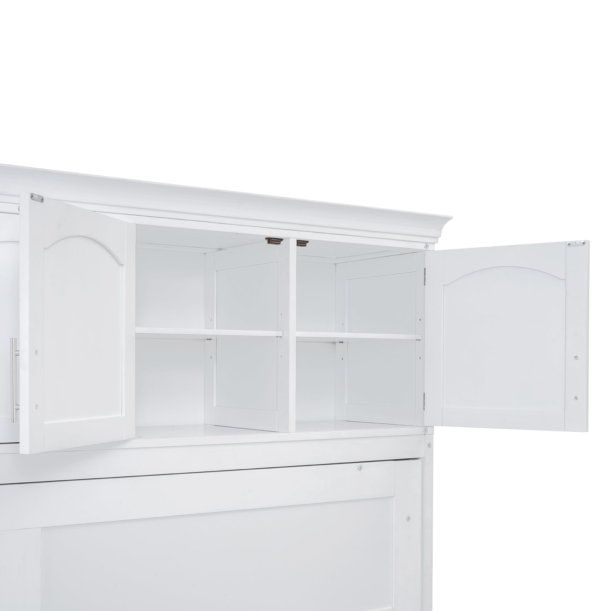 Queen Size Murphy Bed Wall Bed with Cabinets,White