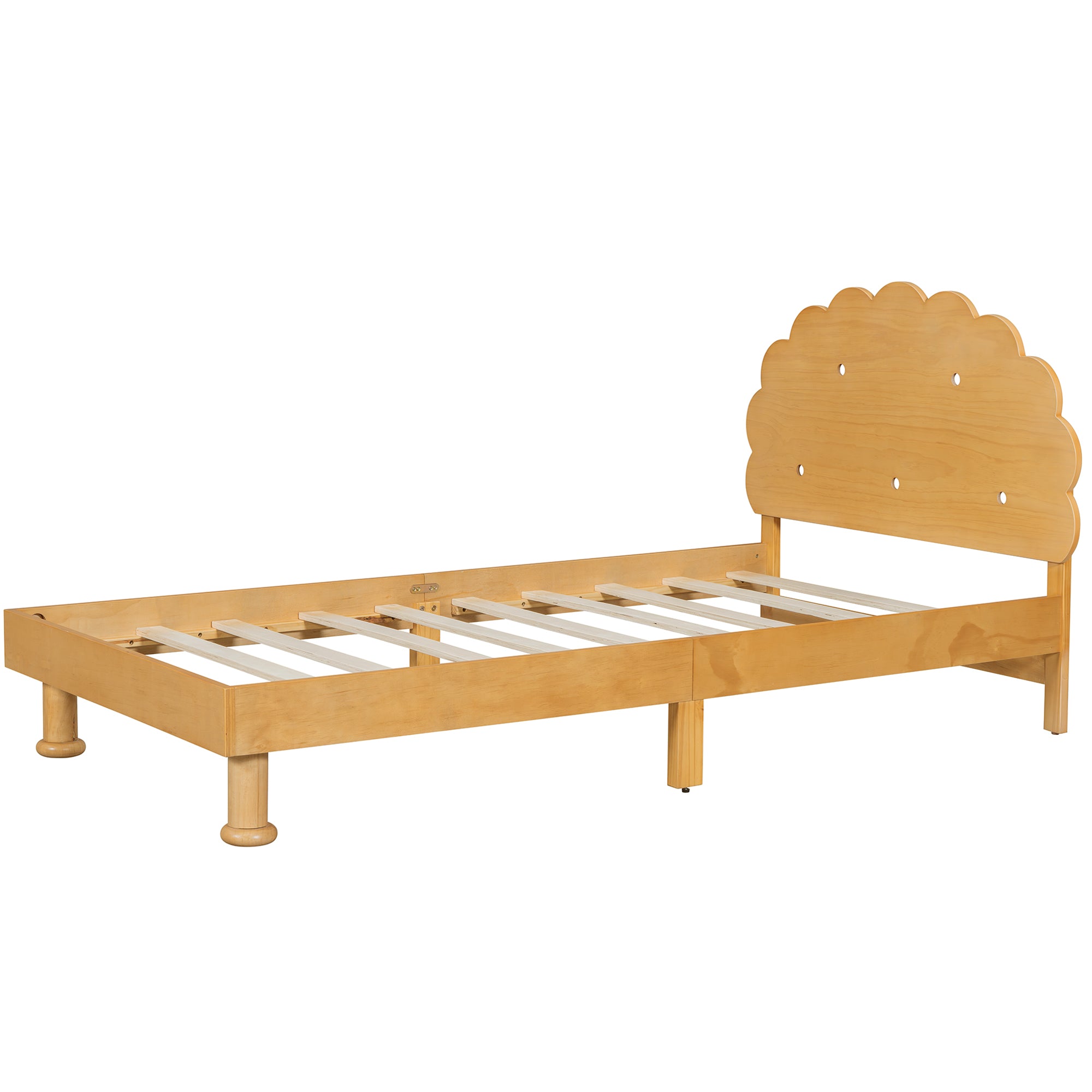 Kids Cookie-Shaped Bed Frame for Boys & Girls,Twin Size Platform Bed, Walnut