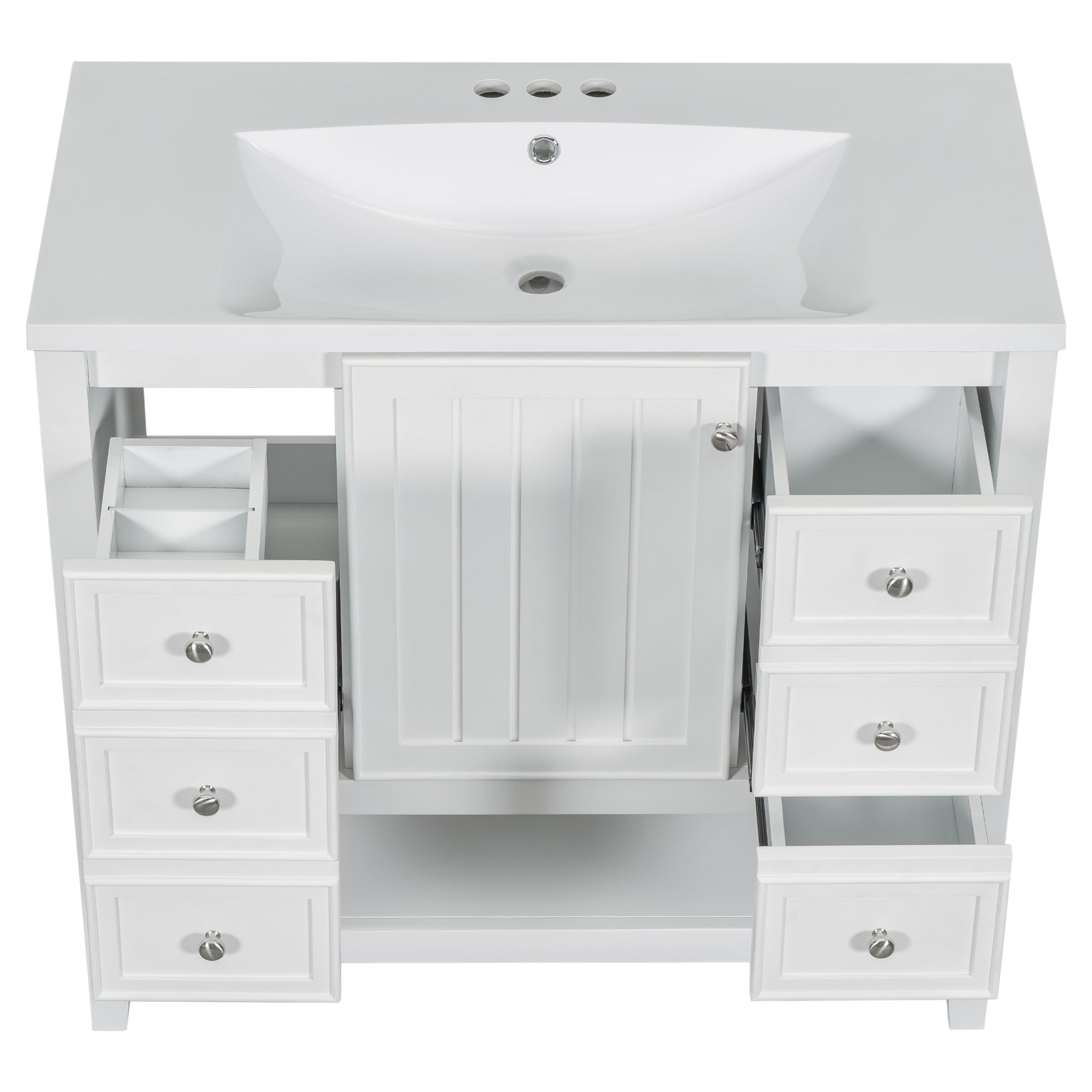 36" Bathroom Vanity with Sink Combo, One Cabinet and Three Drawers, Solid Wood and MDF Board, White