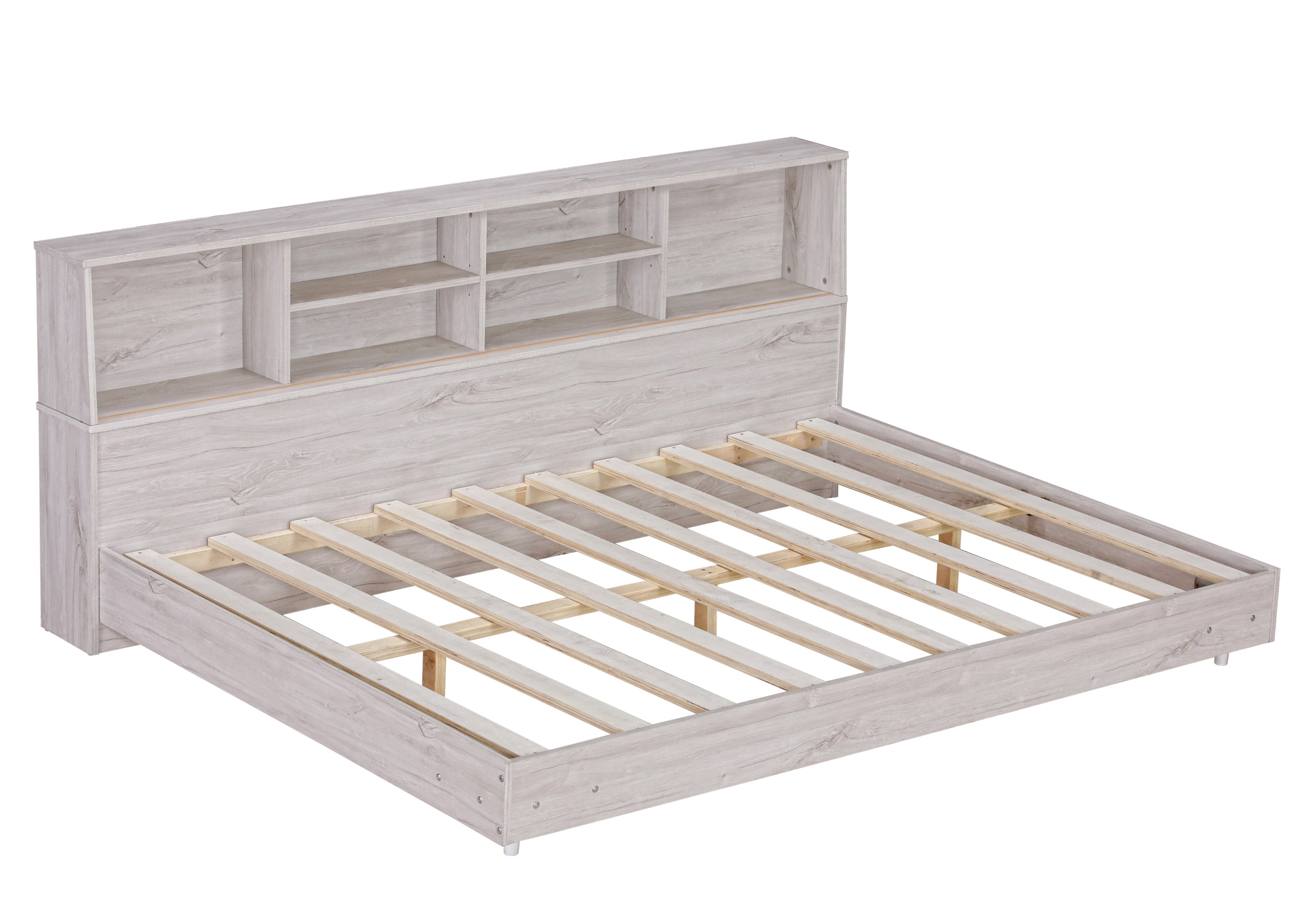 Full Size Daybed Frame with Storage Bookcases,White Oak