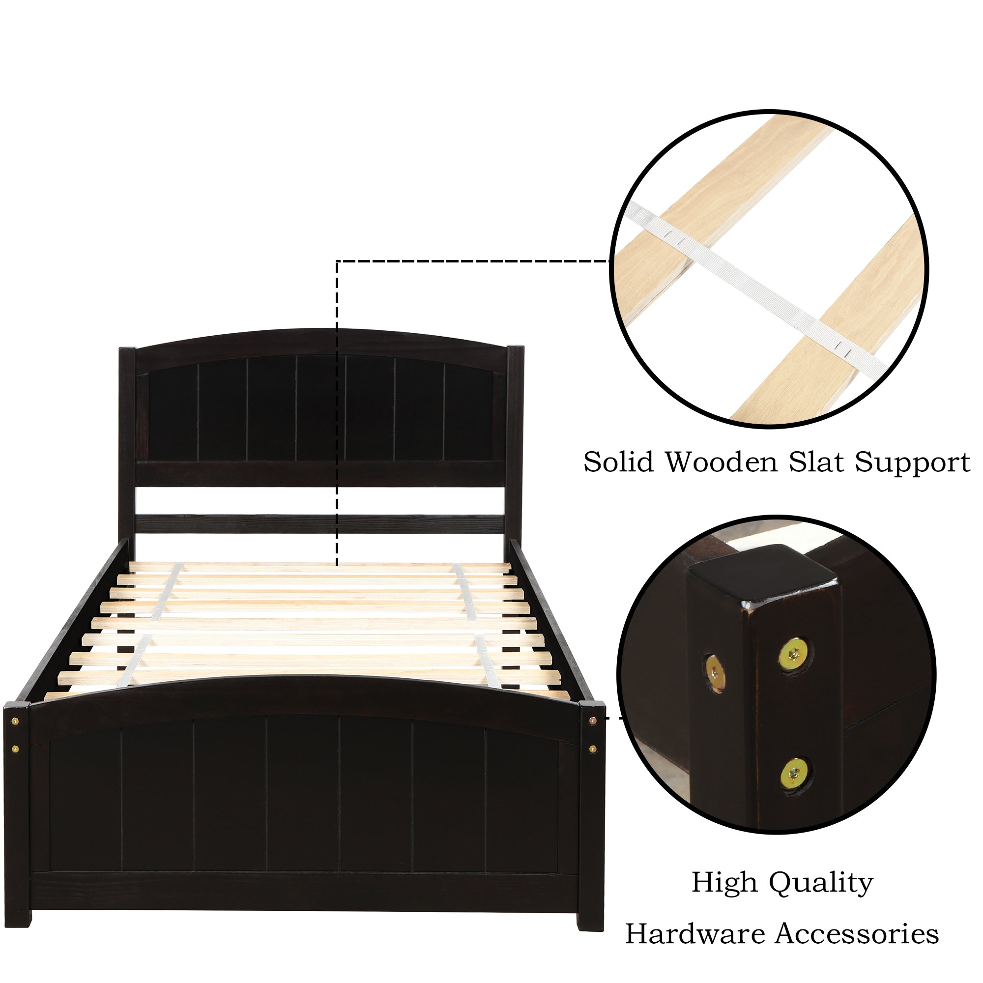 Wood Platform Bed with Headboard,Footboard and Wood Slat Support, Espresso