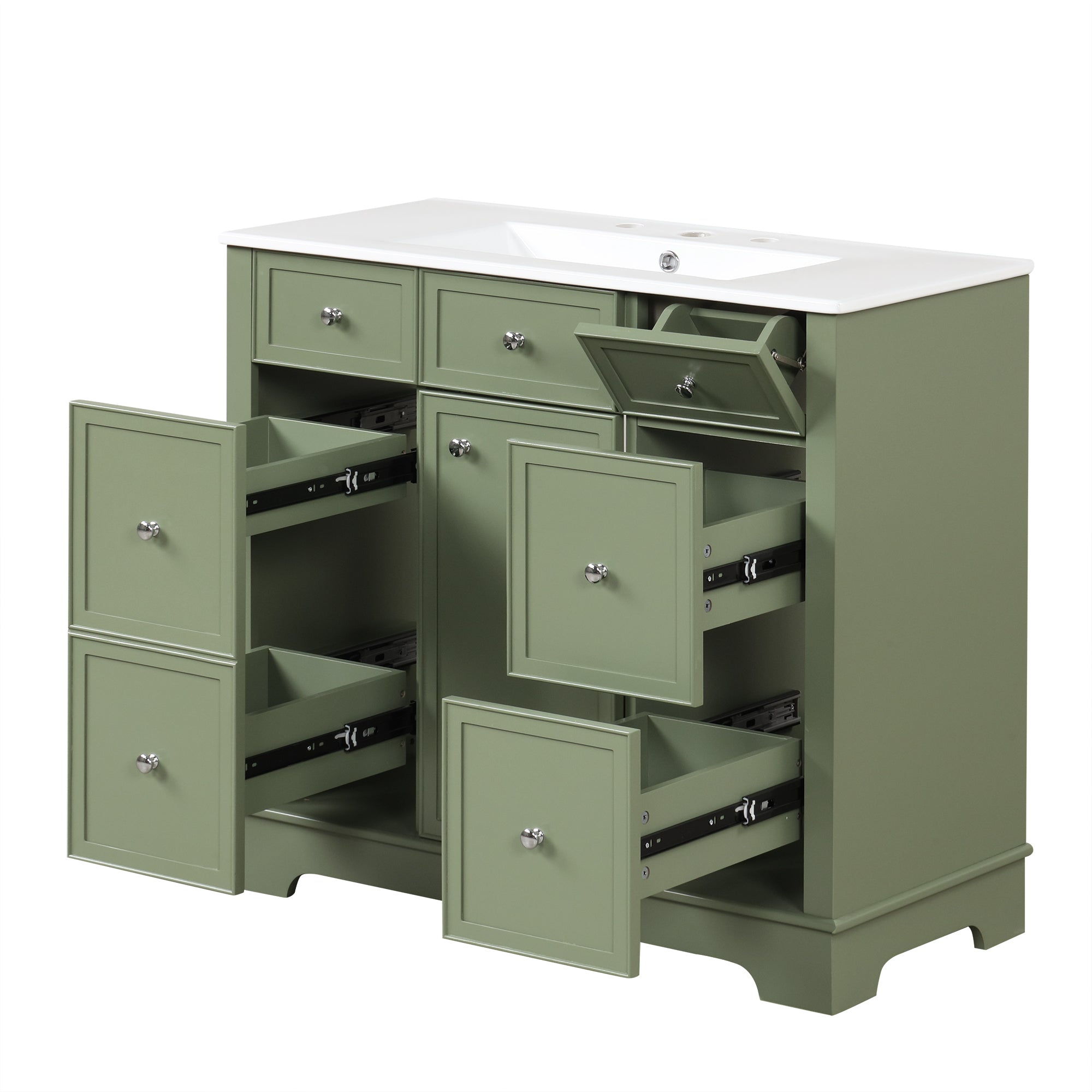 36" Bathroom Vanity with Sink, One Cabinet with Three drawers and One Flip Drawer, Solid Wood and MDF Board, Green