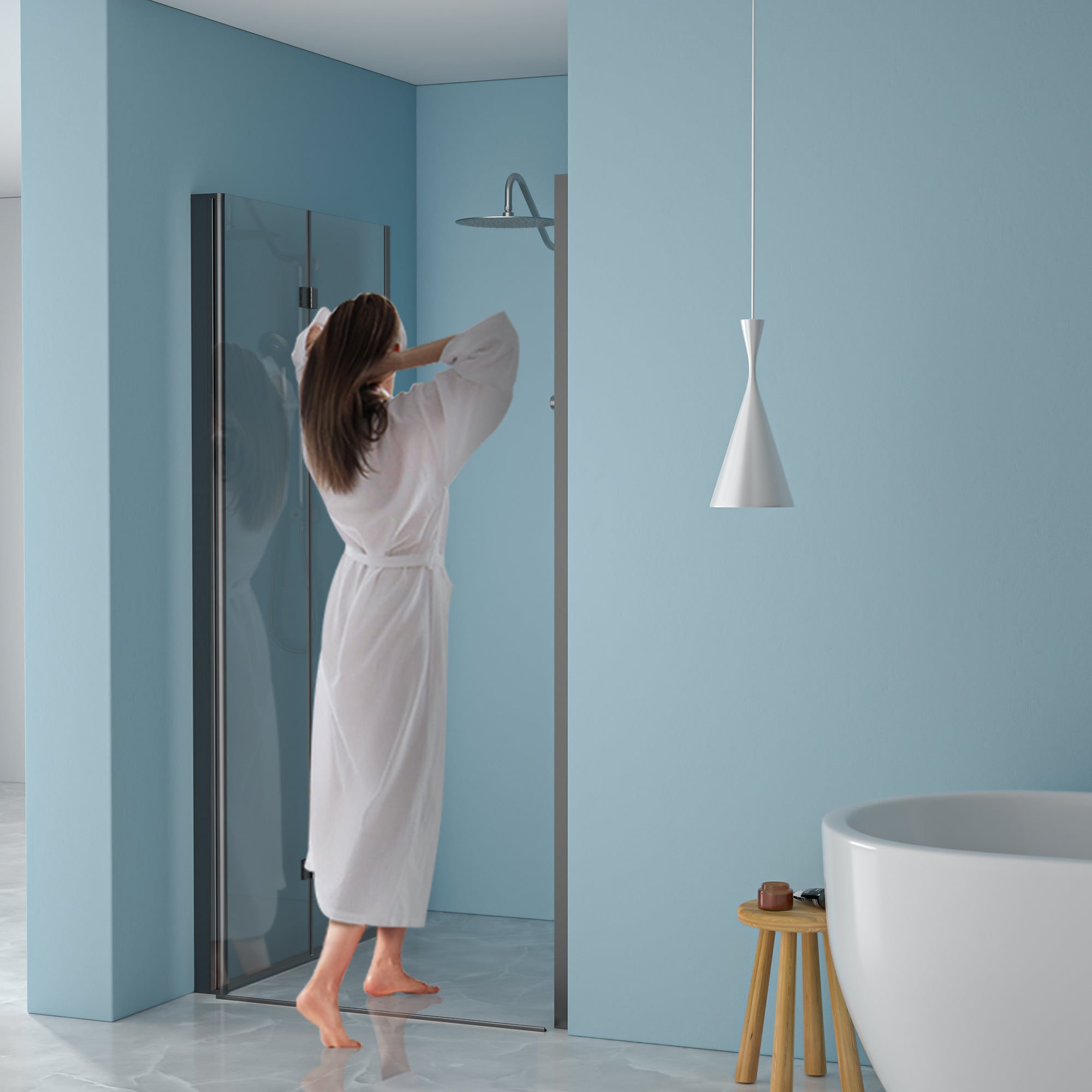 Fold shower door frame detail