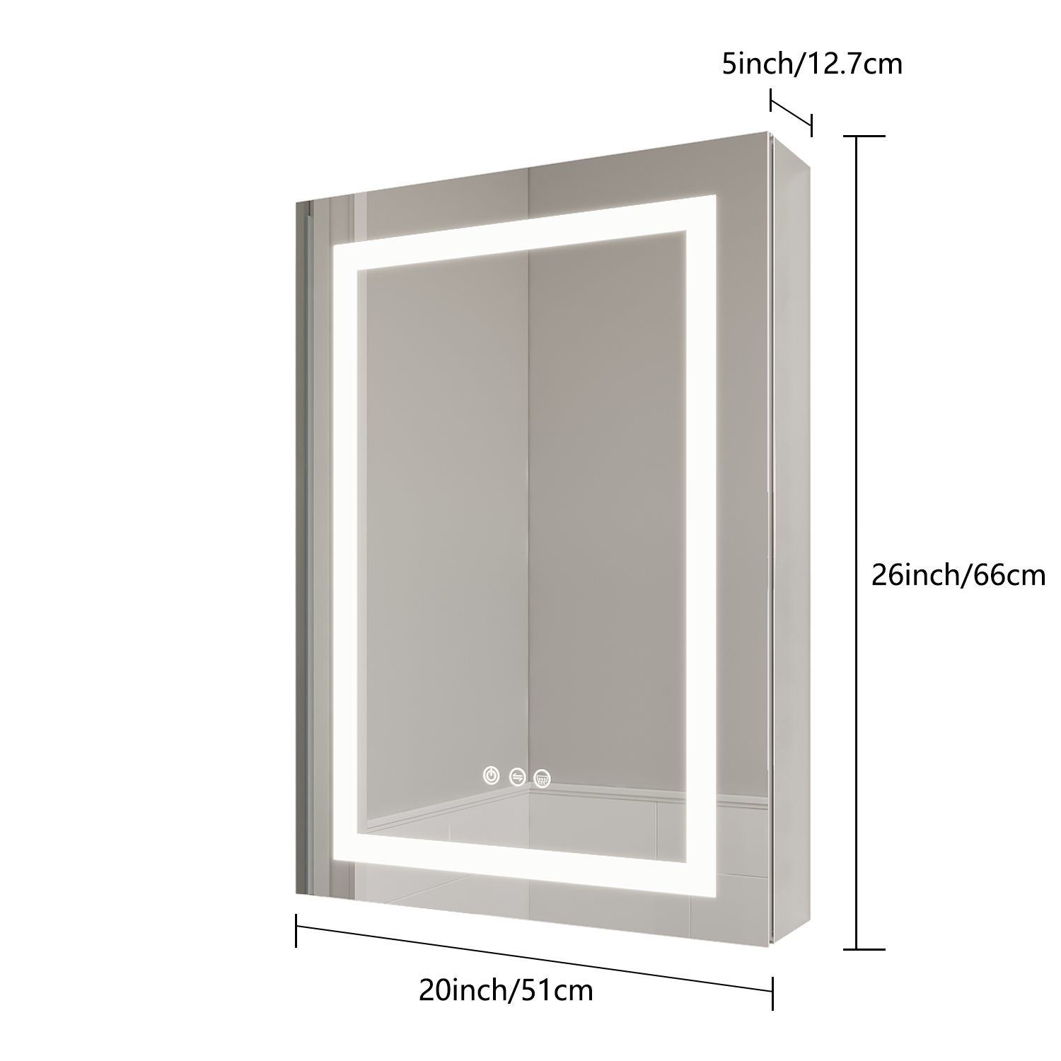 26x20 inch Bathroom Medicine Cabinet with LED Mirror, Anti-Fog, Waterproof, 3000K~6000K Single Door Lighted Bathroom Cabinet with Touch Swich, Dimmable,Recessed or Surface Mount (Left Door)