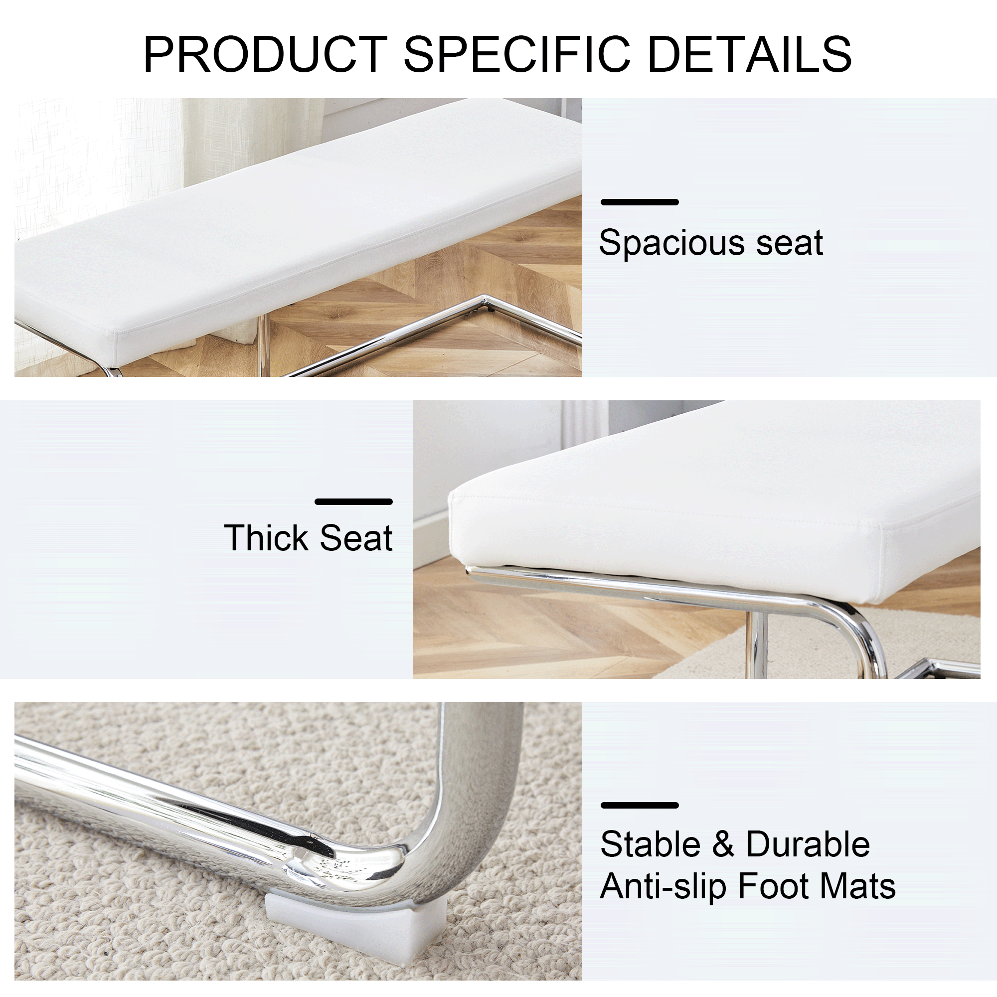 White shoe changing stool, silver metal legs, sofa stool dining chair, suitable for bedroom ,fitting room, storage room, dining room, living room. 005