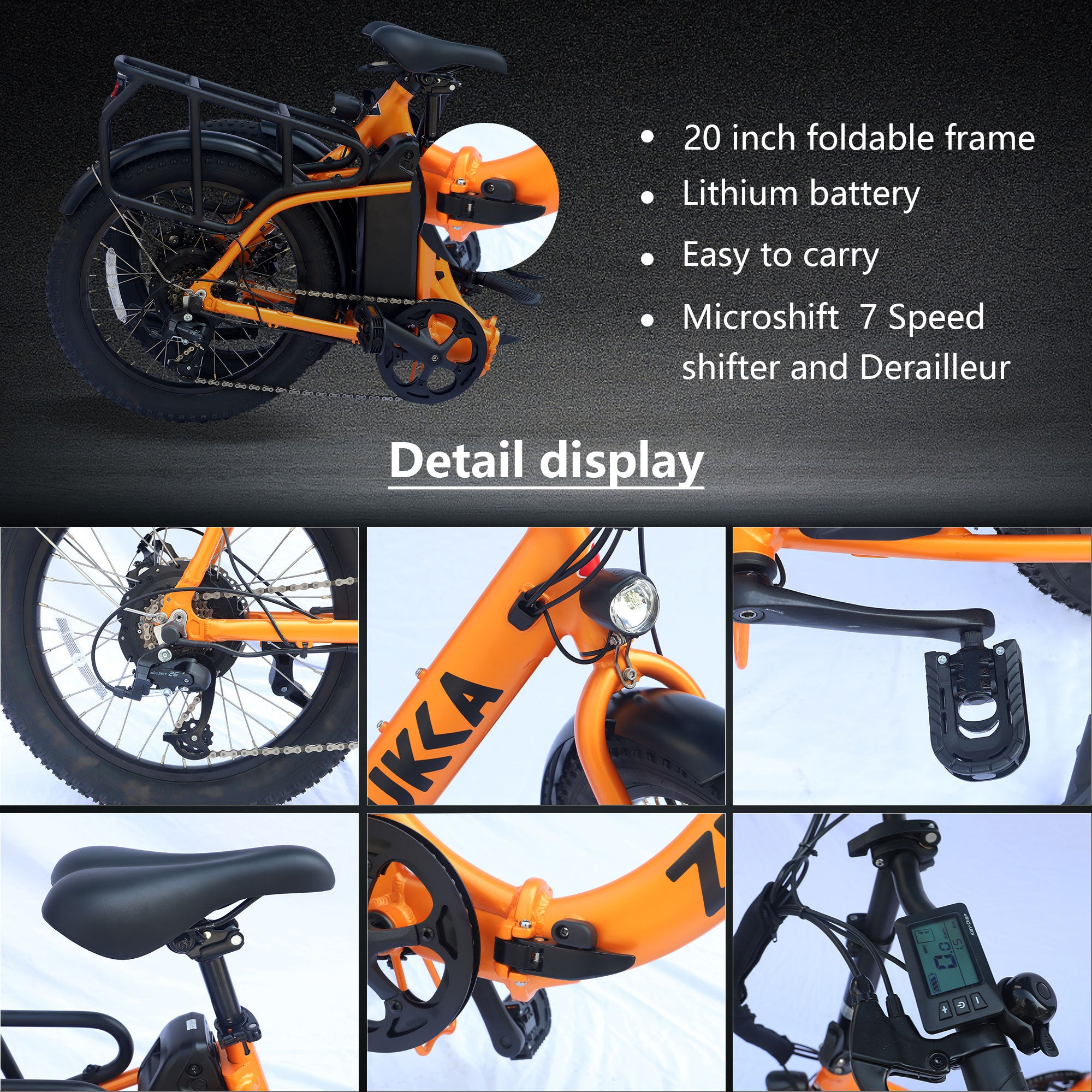 Electric Bike for Adults, 500W Motor 25MPH Max Speed, 48V 10AH Removable Battery, 20" Fat Tire Foldable Electric Bike  and 7-Speed Electric Bicycles