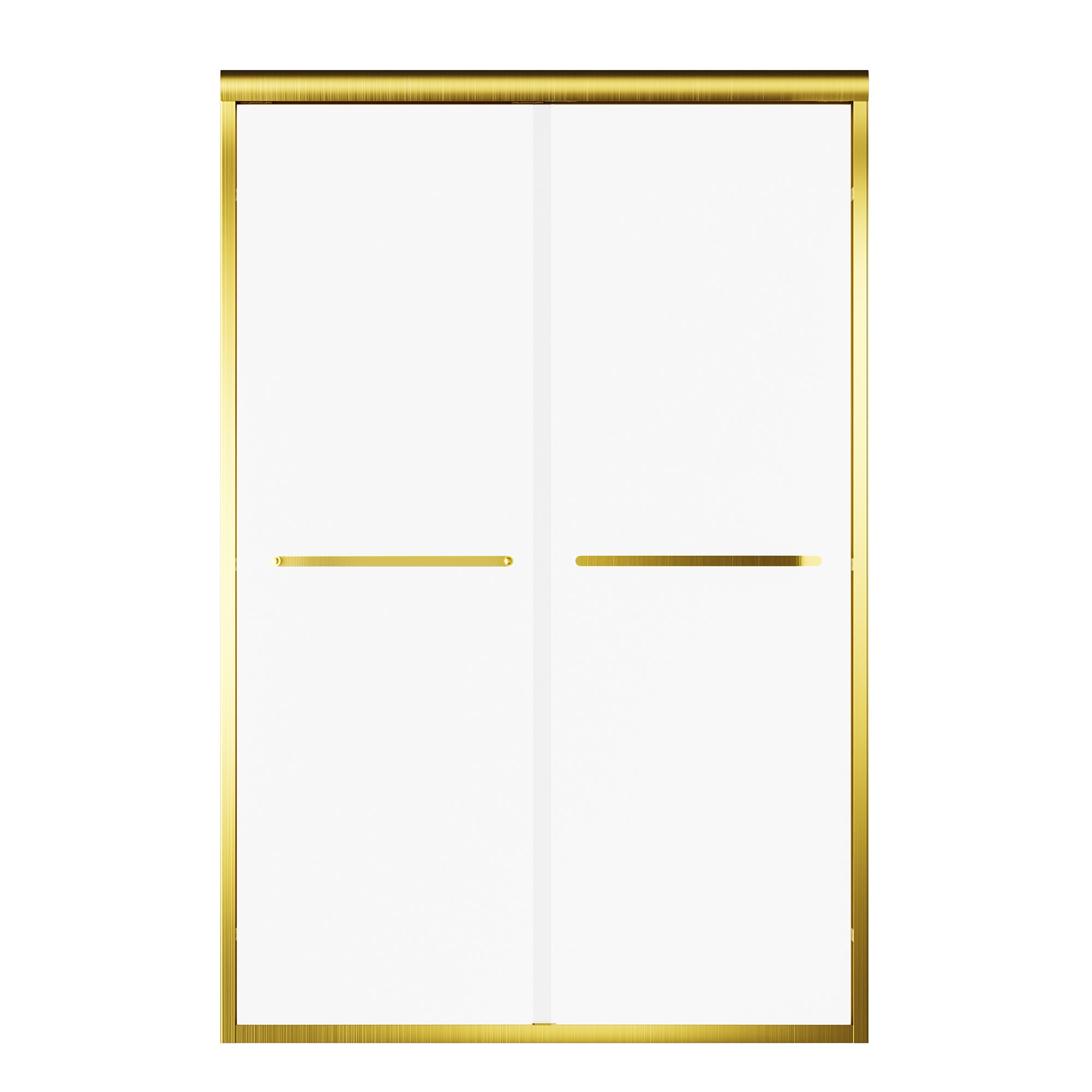 Brushed gold double sliding shower door, 44-48 inch, stainless steel handle detail