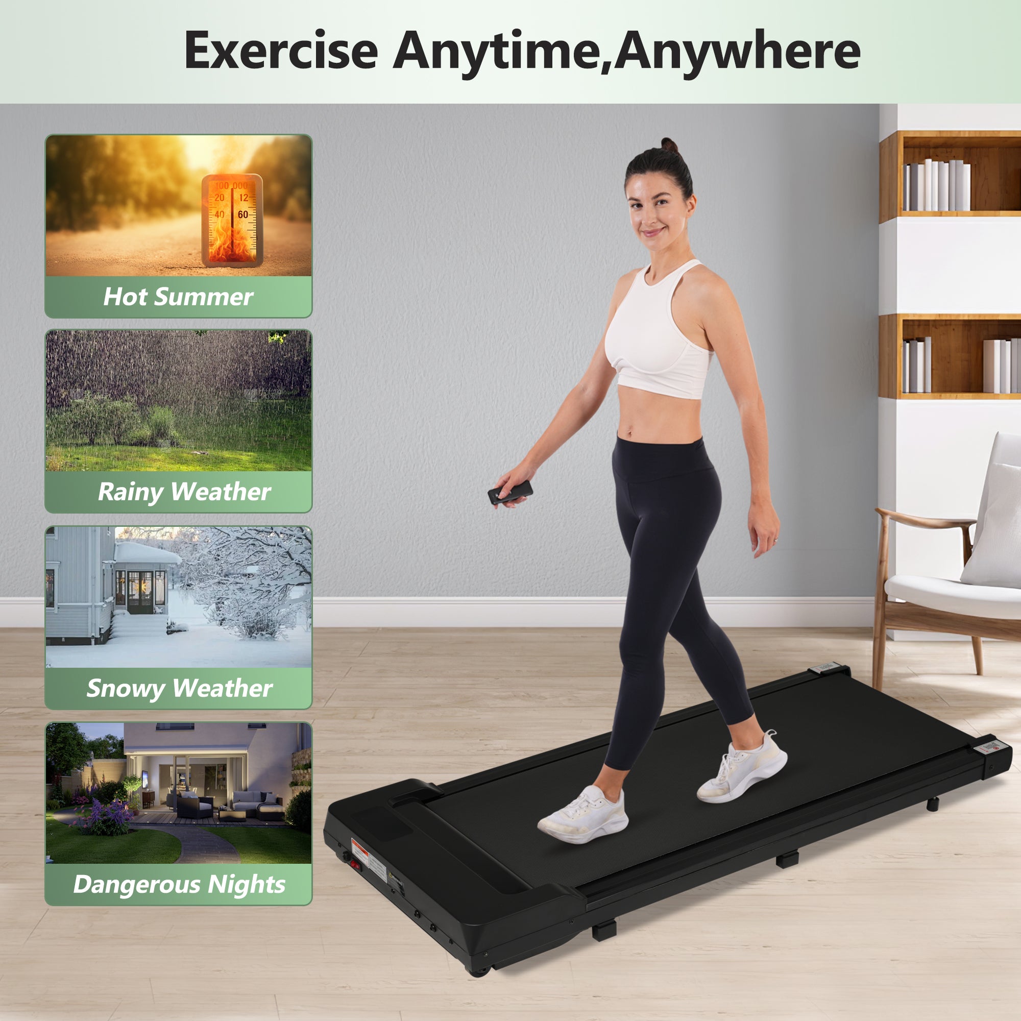 Walking Pad Under Desk Treadmill for Home Office -2.5HP Walking Treadmill 0.6-4MPH 300LBS Capacity Treadmill for Walking Running Remote Control Batteries