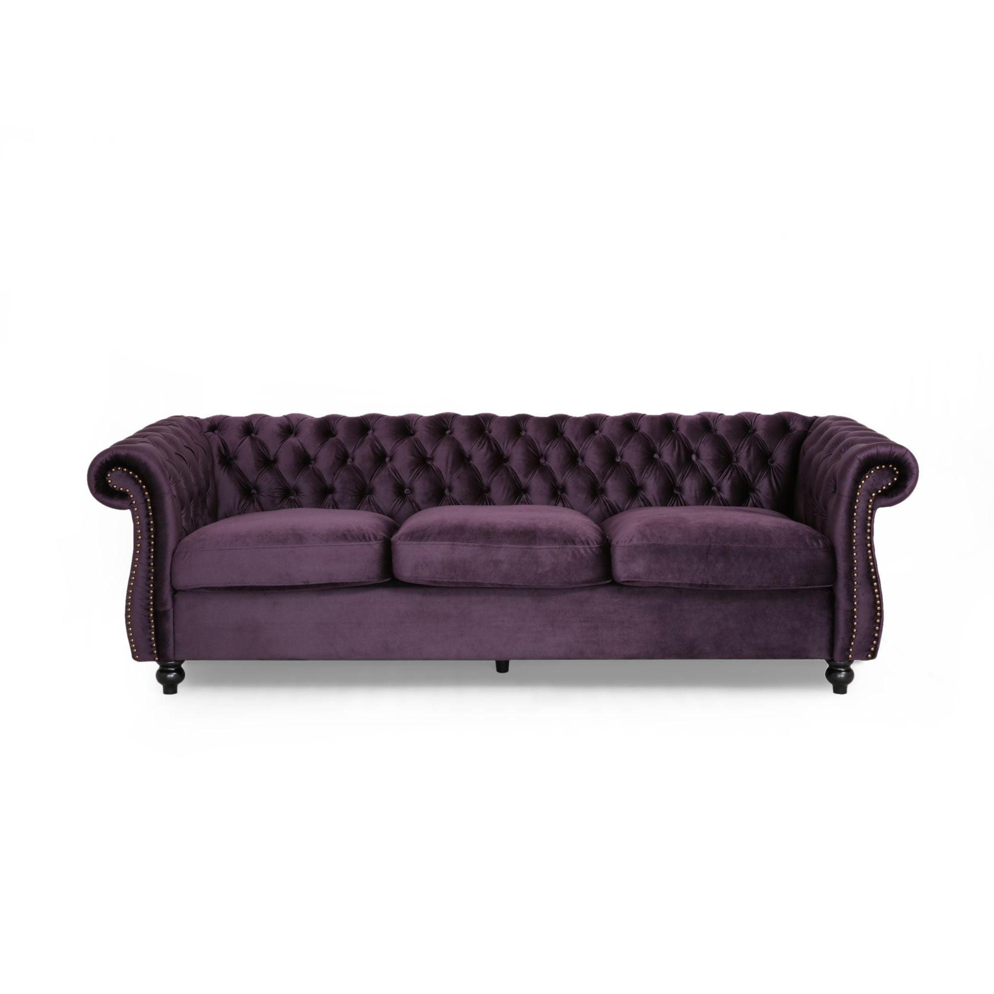 Luxurious 3-Seater Purple Velvet Sofa, Featuring a Classic Design with Modern Elegance, Perfect for Adding Sophistication and Style to Any Living Room, Plush Comfort and Durable Craftsmanship