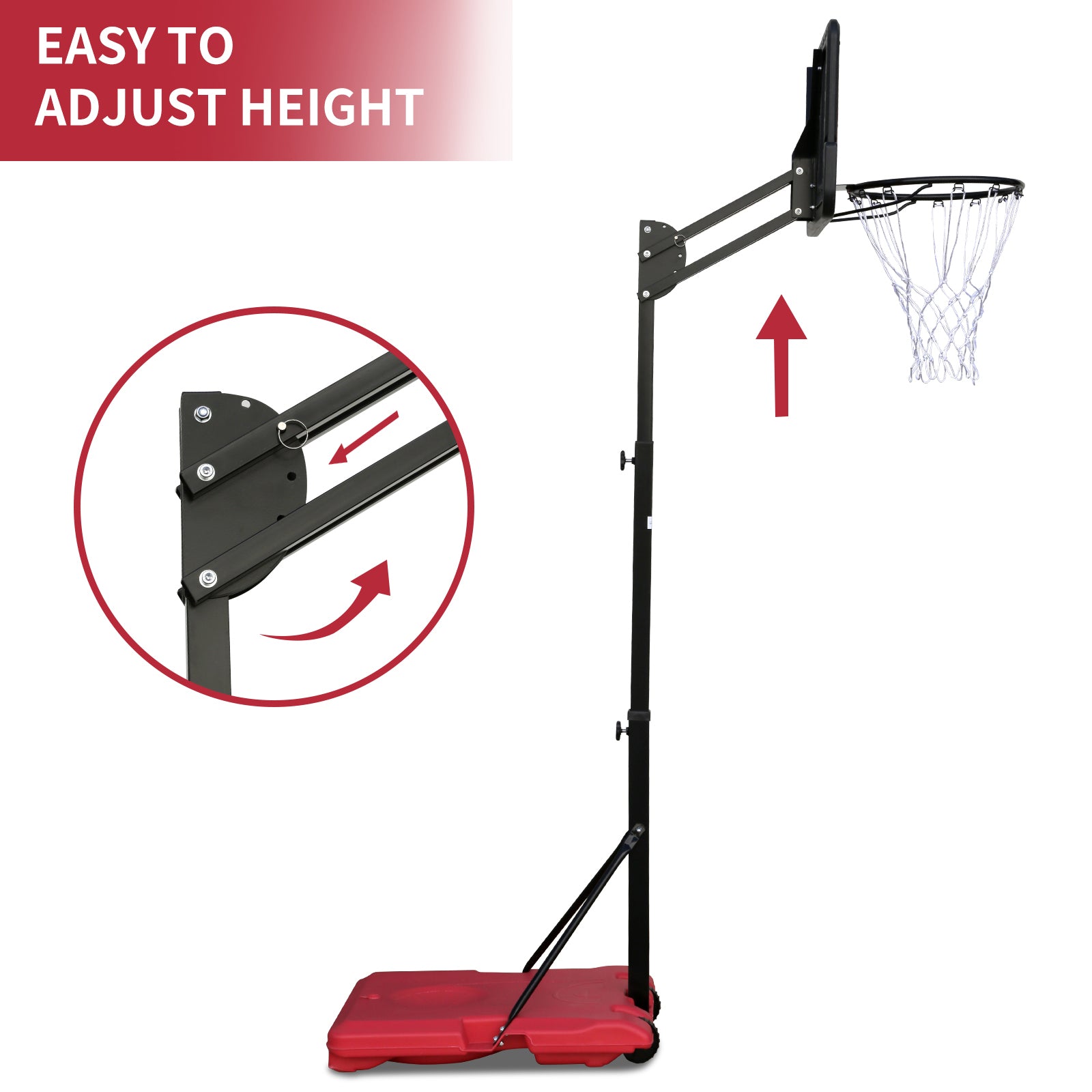 Use for Outdoor Height Adjustable 4.8 to 7.7ft Basketball Hoop 28 Inch Backboard Portable Basketball Goal System with Stable Base and Wheels