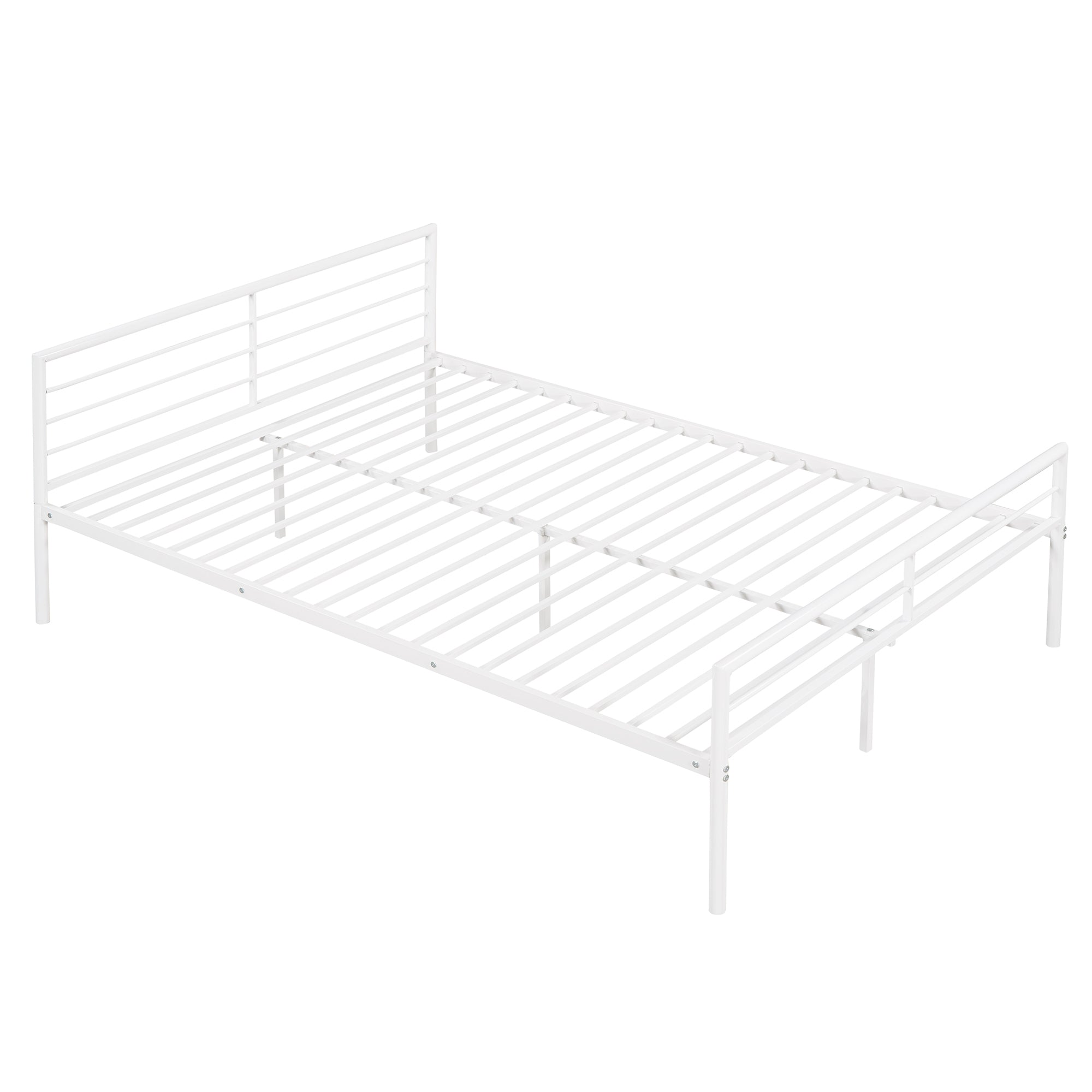 Twin Over Full Metal Bunk Bed with Desk, Ladder and Quality Slats for Bedroom, Metallic  White（OLD SKU :LP000092AAK）