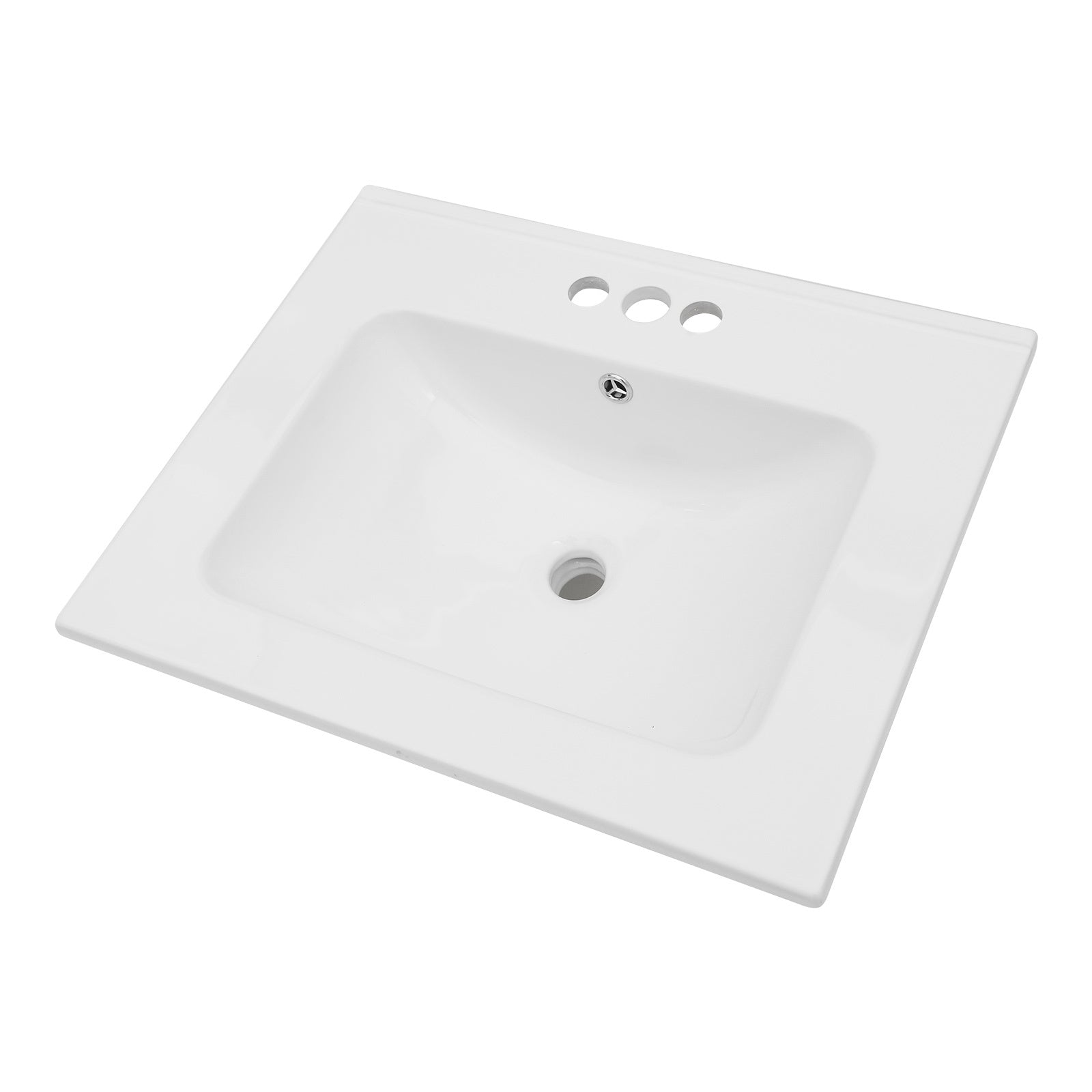 24"x19.7" White Rectangular Single Vanity Top with 3 Faucet Hole and Overflow(Sink Only)