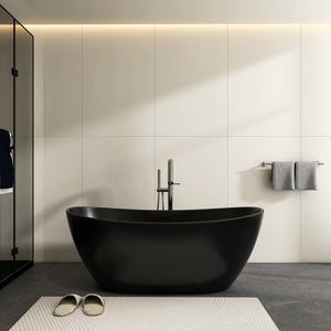 65-inch freestanding solid surface stone bathtub, front view
