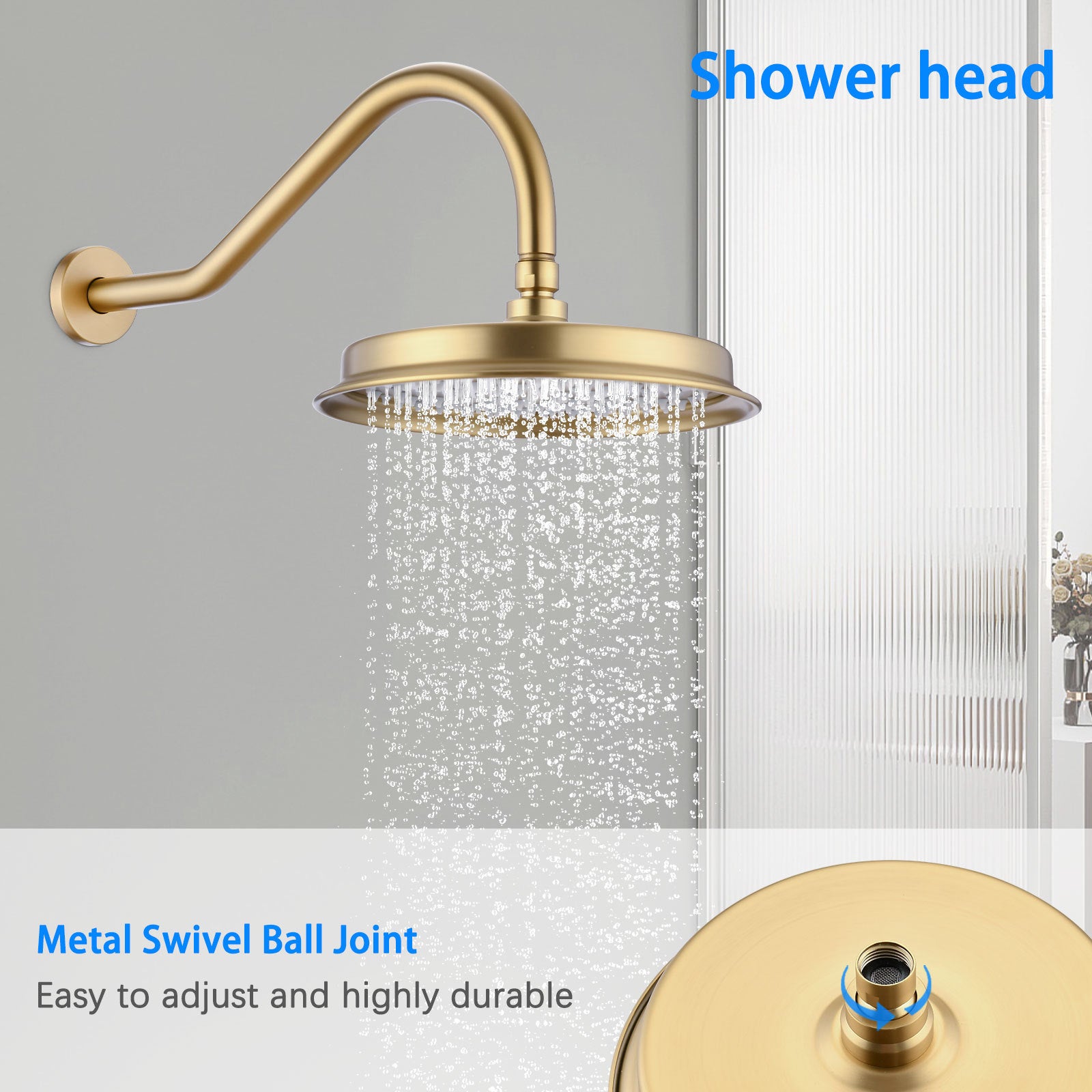 Single-Handle 4-Spray Patterns Bathroom Rain Shower Faucet with Body Jet Handshower in Brushed Gold (Valve Included)