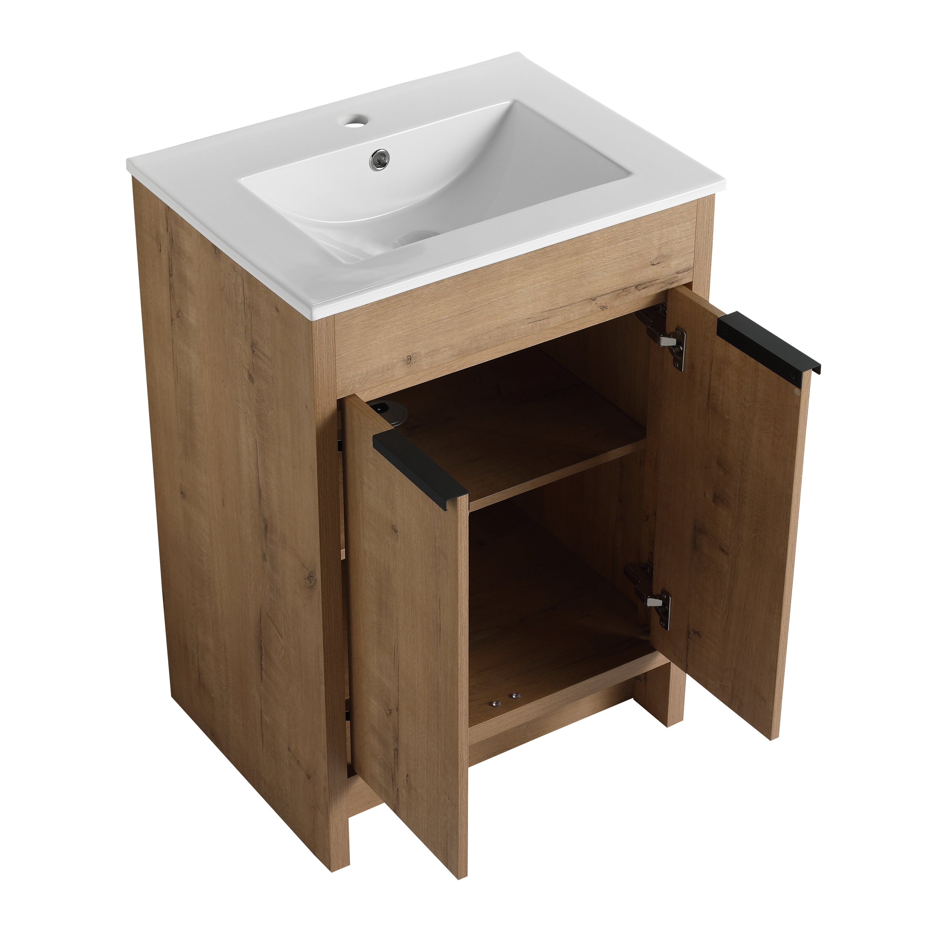 24" Freestanding Bathroom Vanity with White Ceramic Sink & 2 Soft-Close Cabinet Doors ((KD-PACKING),BVB02424IMO-G-BL9060B