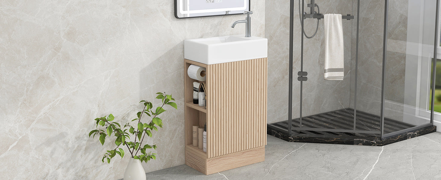 18.6" Bathroom Vanity with Sink, Bathroom Vanity Cabinet with Two-tier Shelf, Left or Right Orientation, Natural