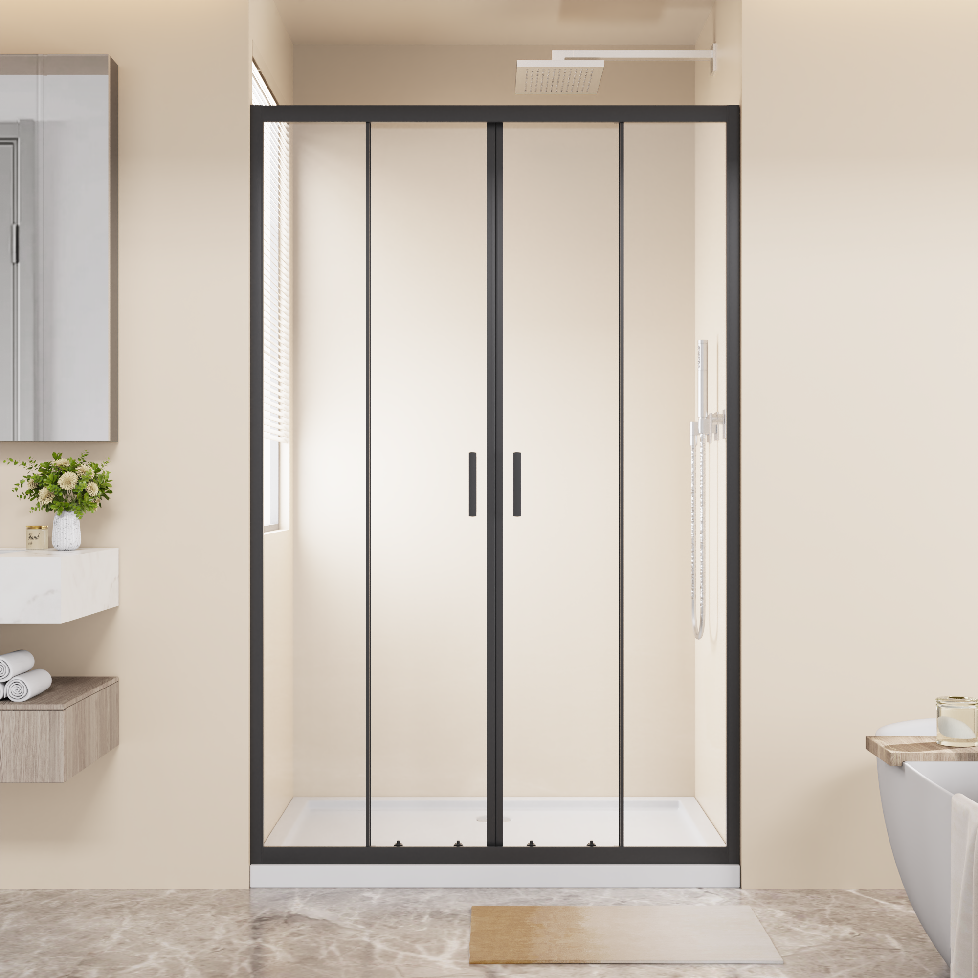 48 x 72 in 4-Panel Center-Opening Shower Door - 48 x 72 in / Chrome view 1