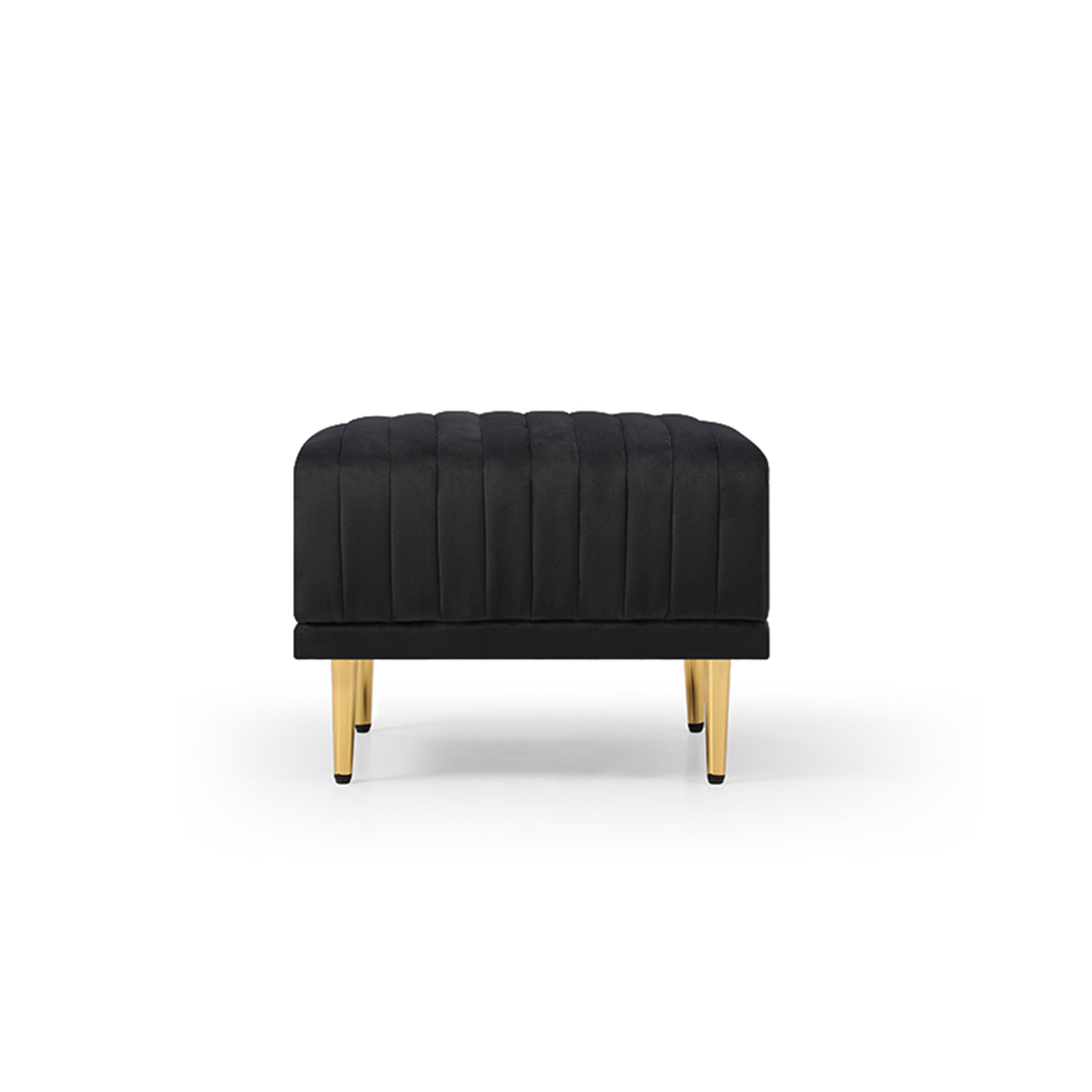 Living Room Ottoman Black Velvet Channel Tufted to Combine with Sectional Sofa