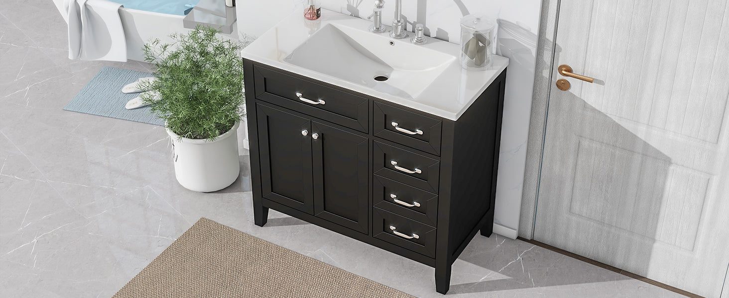 36" Bathroom Vanity with Sink Combo, Black Bathroom Cabinet with Drawers, Solid Frame and MDF Board (Old Sku:JL000007AAB)