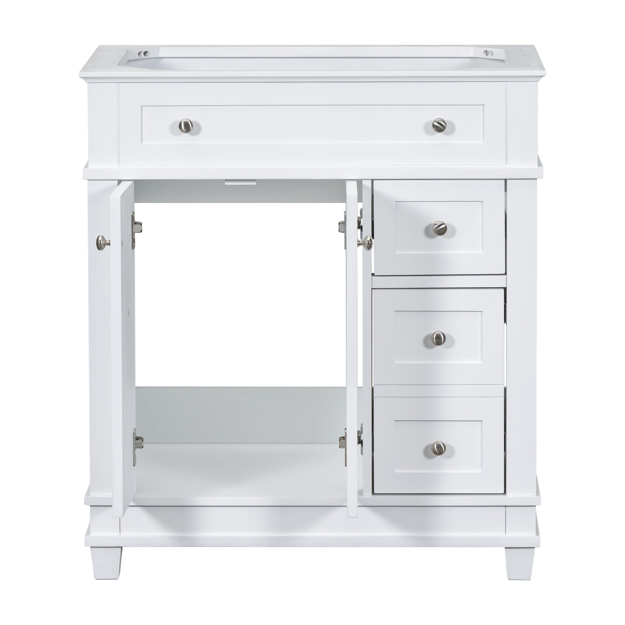 30" Bathroom Vanity Cabinet without Sink, Free Standing Vanity with 2 Drawers& Soft Closing Doors, Solid Wood Frame Bathroom Cabinet, White (NOT INCLUDE SINK)