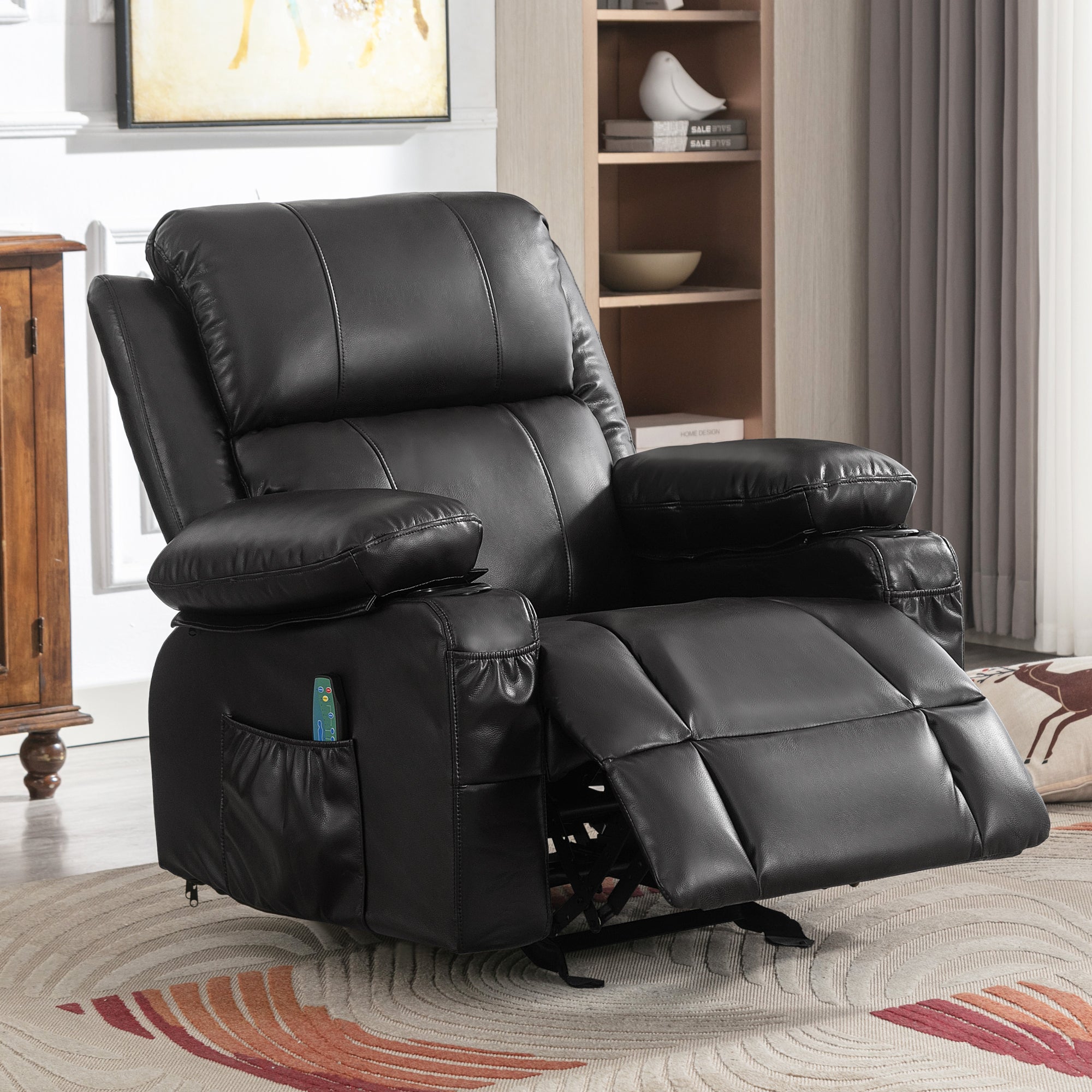 Vanbow.Recliner Chair Rocking Chairs for Adults  with 2 Cup Holders, USB Charge Port Soft Features a Manual Massage and Heat.BLACK