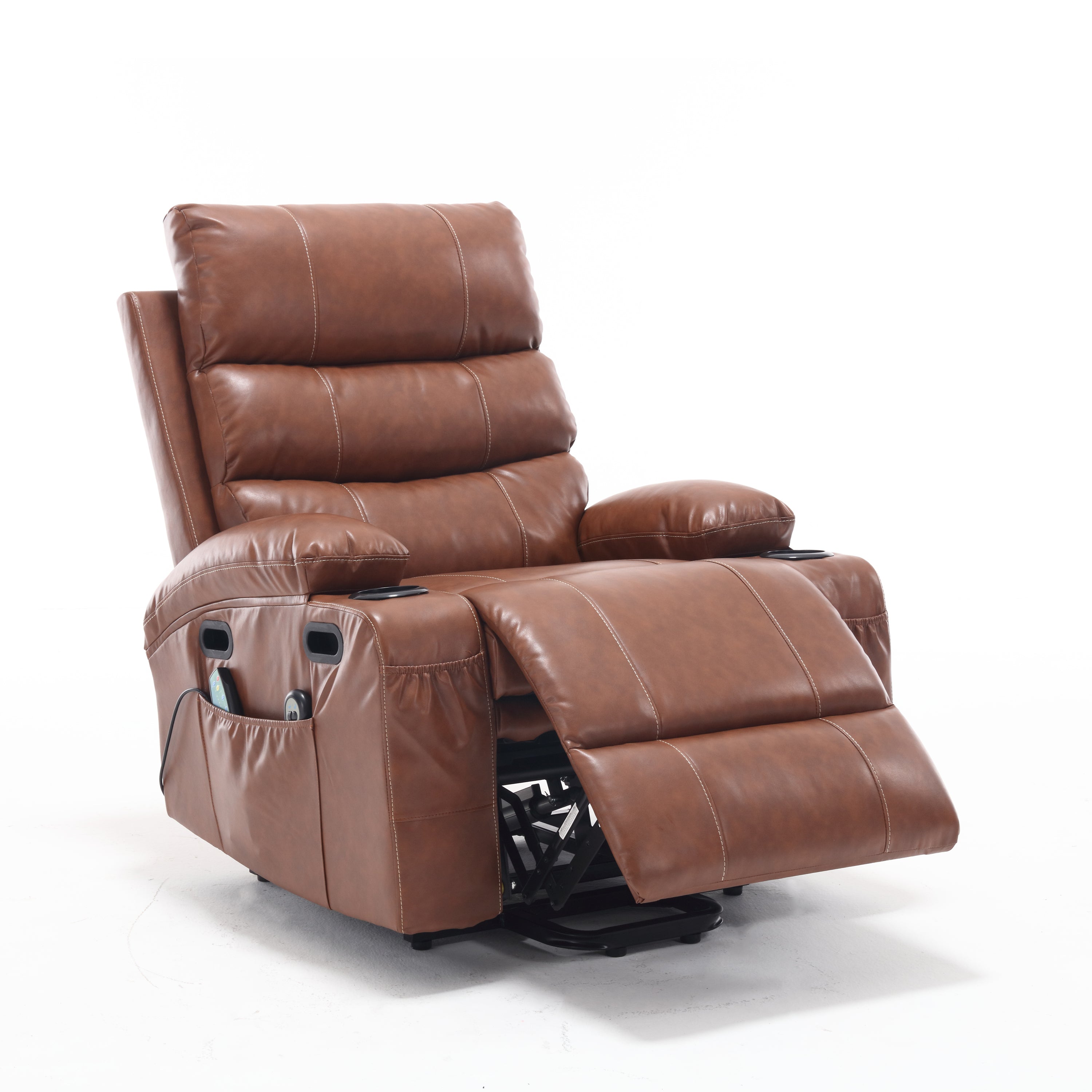 21"seat width,large size Electric Power Lift Recliner Chair Sofa for Elderly, 8 point vibration Massage and lumber heat, Remote Control, Side Pockets and Cup Holders, cozy fabric, overstuffed arm pu