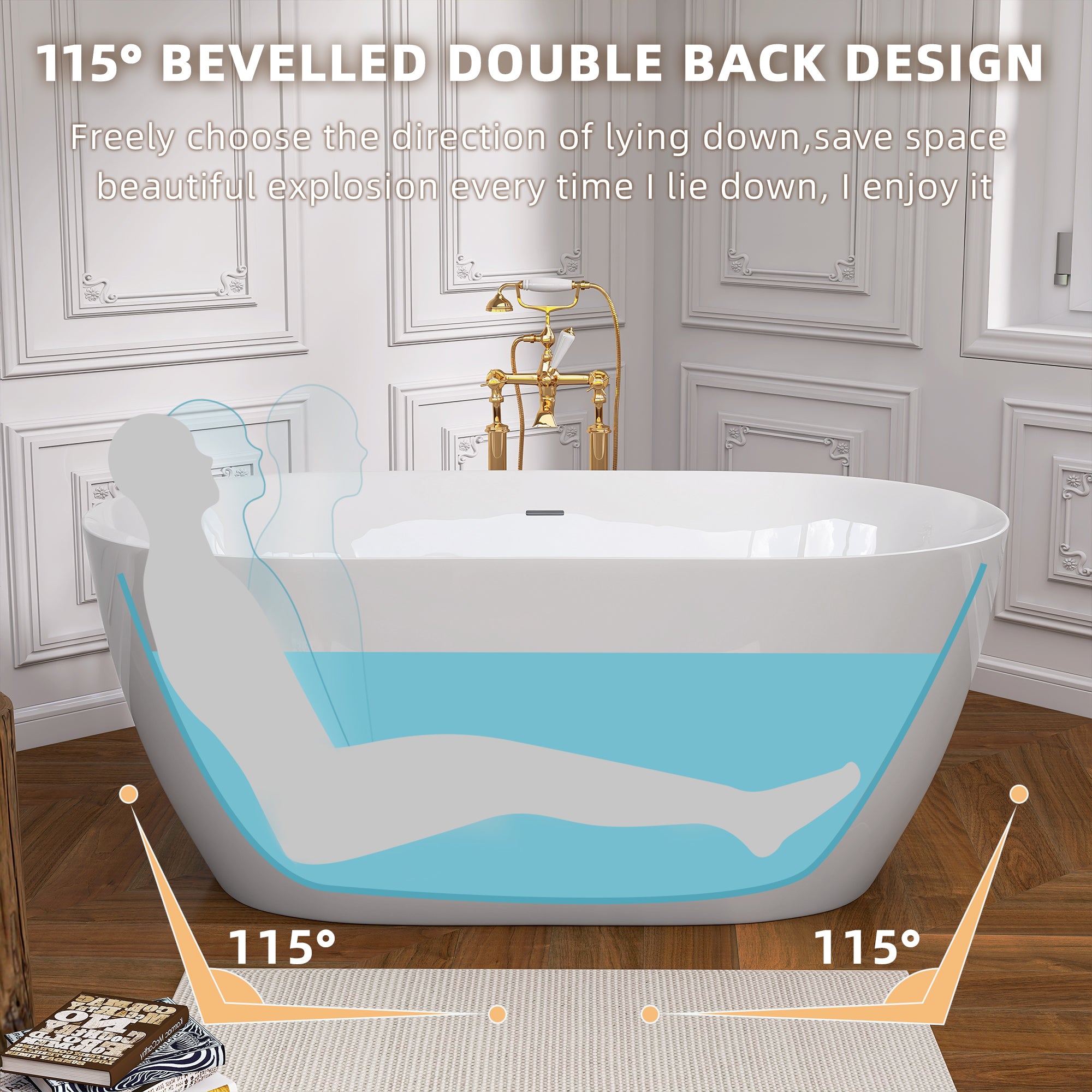 55" Acrylic Freestanding Bathtub Contemporary Soaking White Tub with Overflow and Pop-up Drain Gloss White