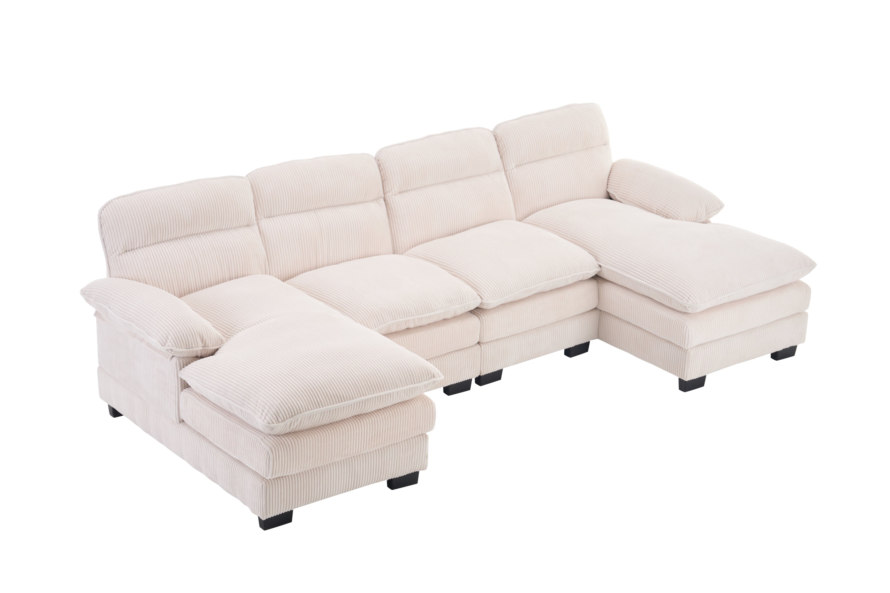 U-shaped profile sofa, including two single seats and two chaise, modular sofa, Corduroy sofa