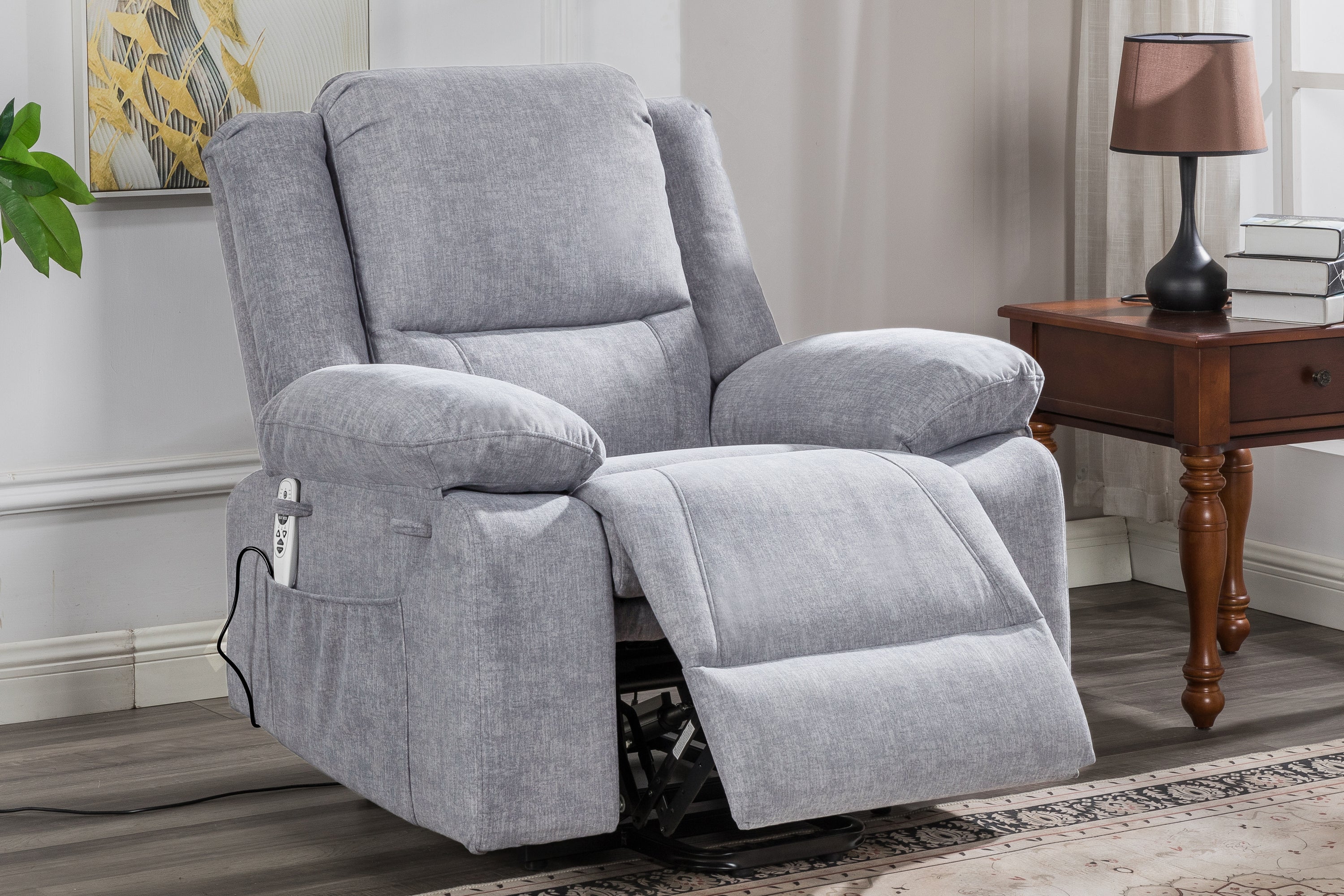 Electric Power Recliner Chair With Massage For Elderly ,Remote Control Multi-function Lifting, Timing, Cushion Heating Chair With Side Pocket Light Grey