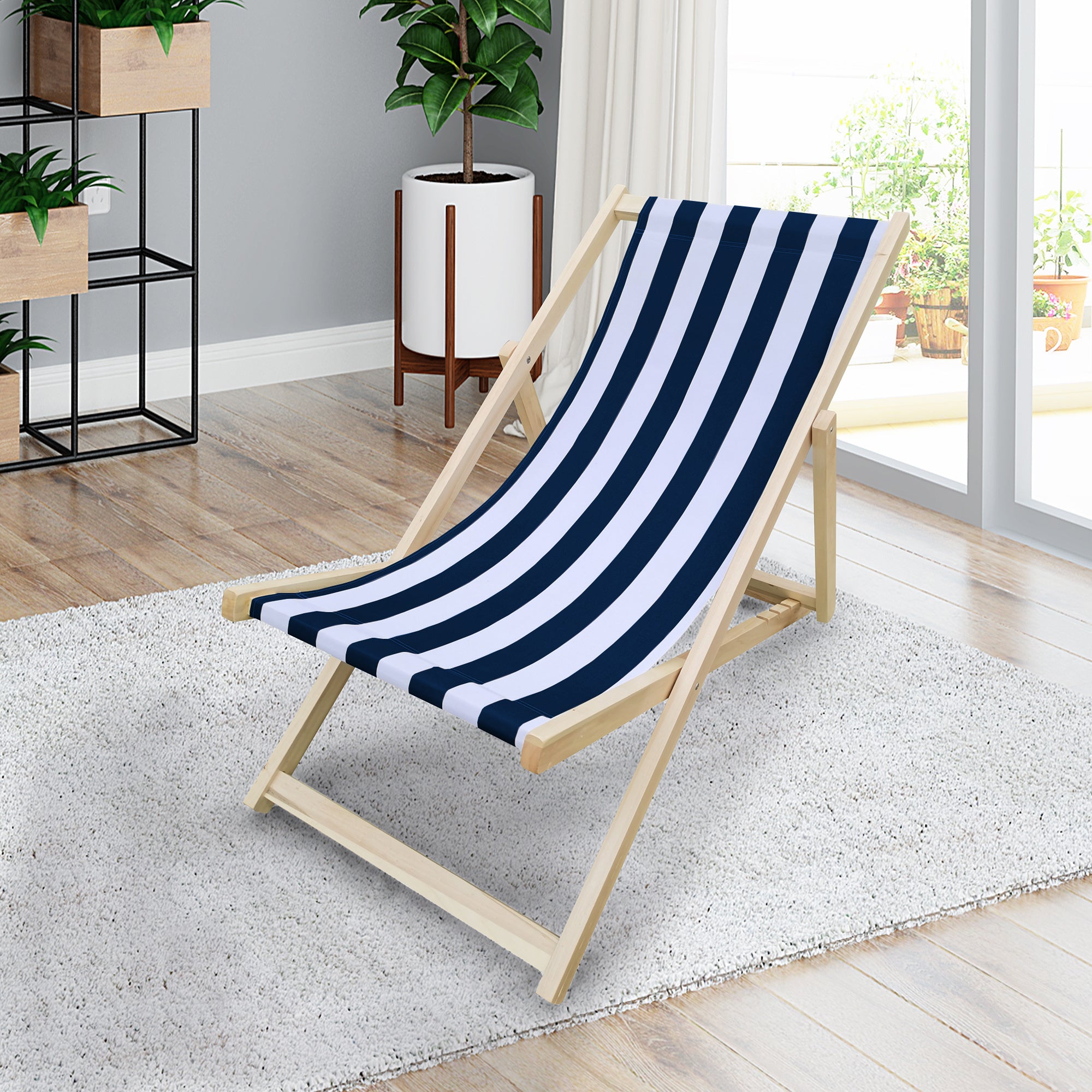 Populus wood sling chair blue Stripe Broad Dark blue Strip