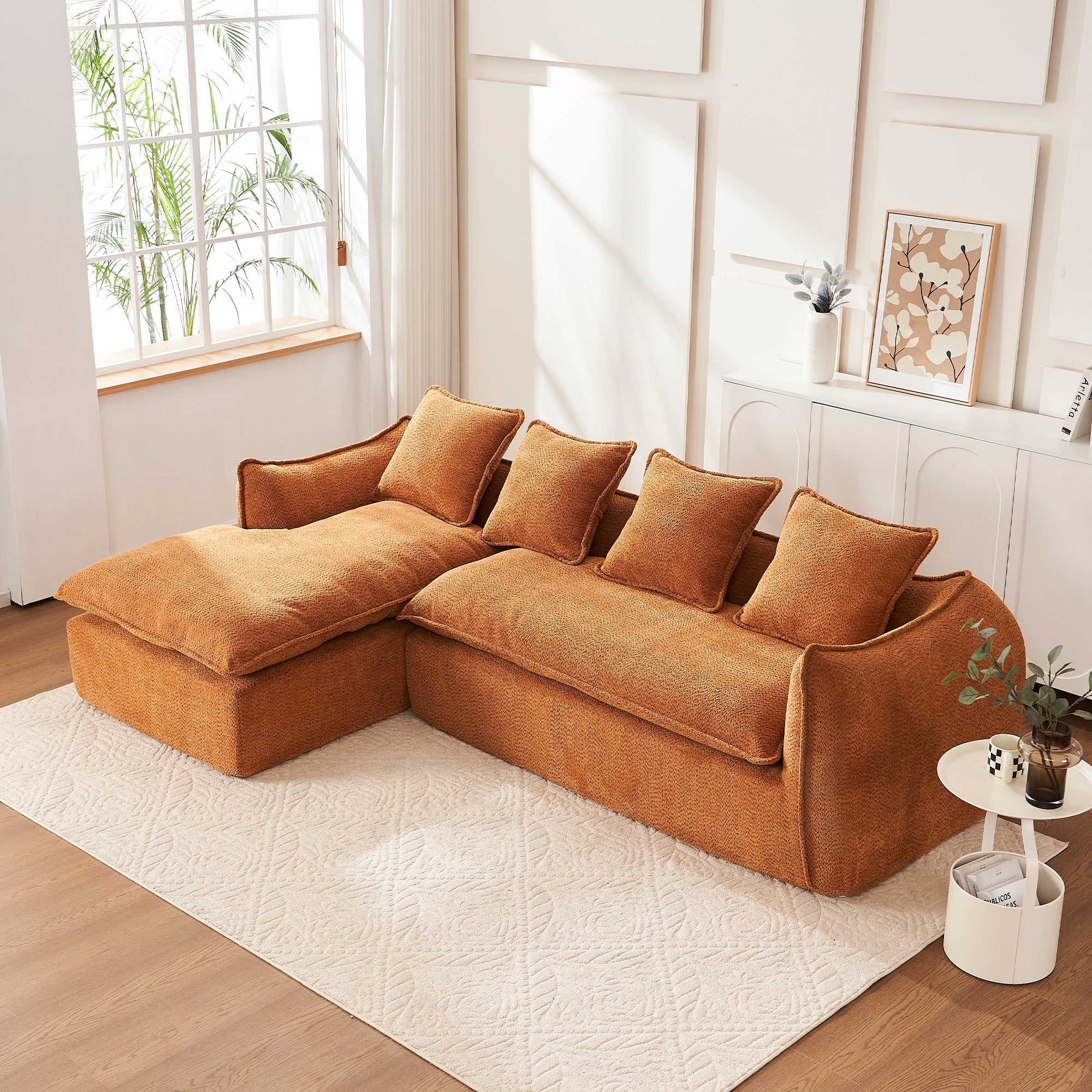 VIDEO provided  Sofa Deep Seat Sofa 3 Seater for Living Room Oversized Comfy Sofa L-Shape Sofa Couch with Chaise Home Furniture Sleeper Sectional Sofa for Apartment, Office Left Hand Facing