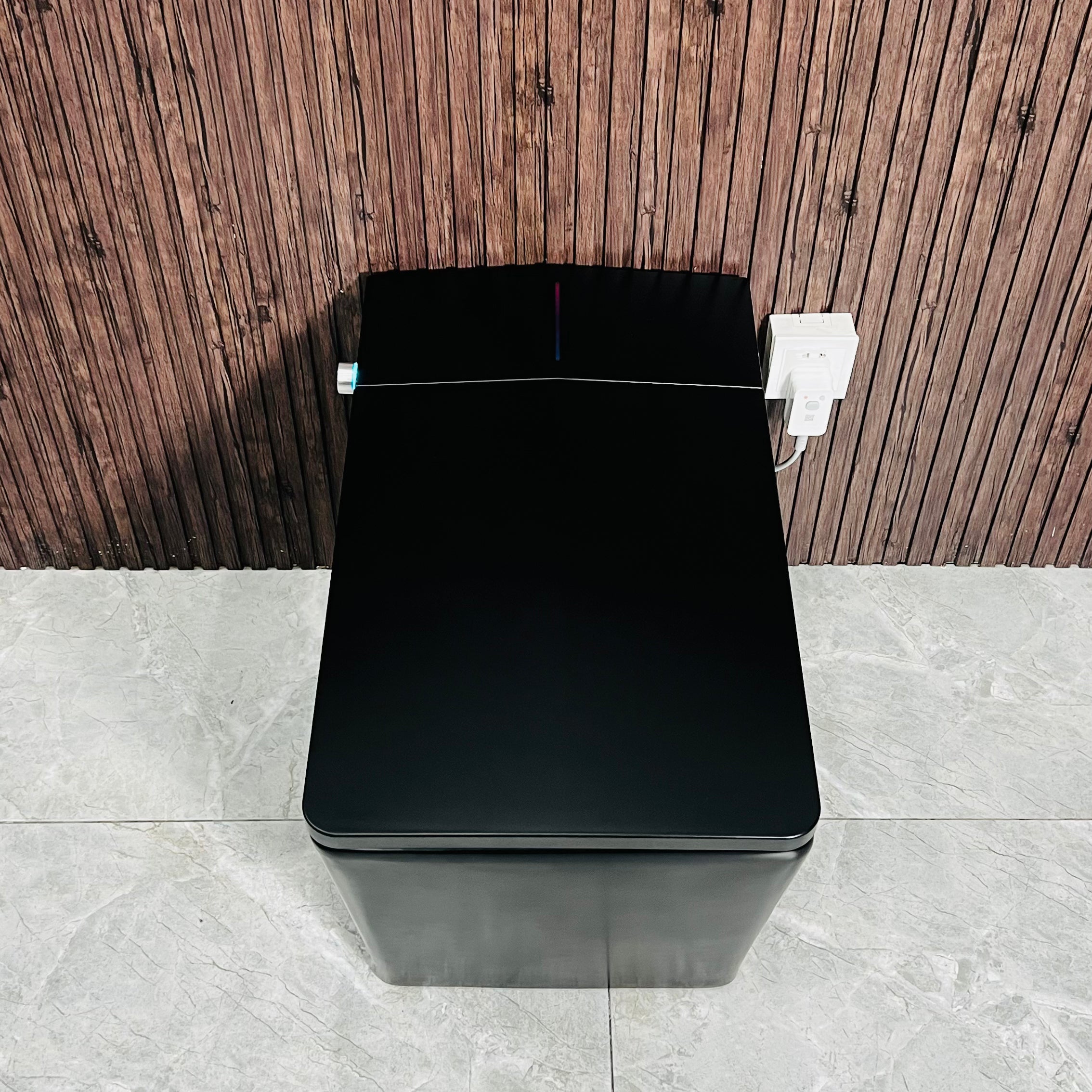 Black Square Smart Toilet with Built-in Tank for Bathroom, Remote Control, Tankless Bidet Toilet with Foot Touching Lid Opening, Auto Flush, Heated Seat, LED Digital Display, User Memory, Matte Black