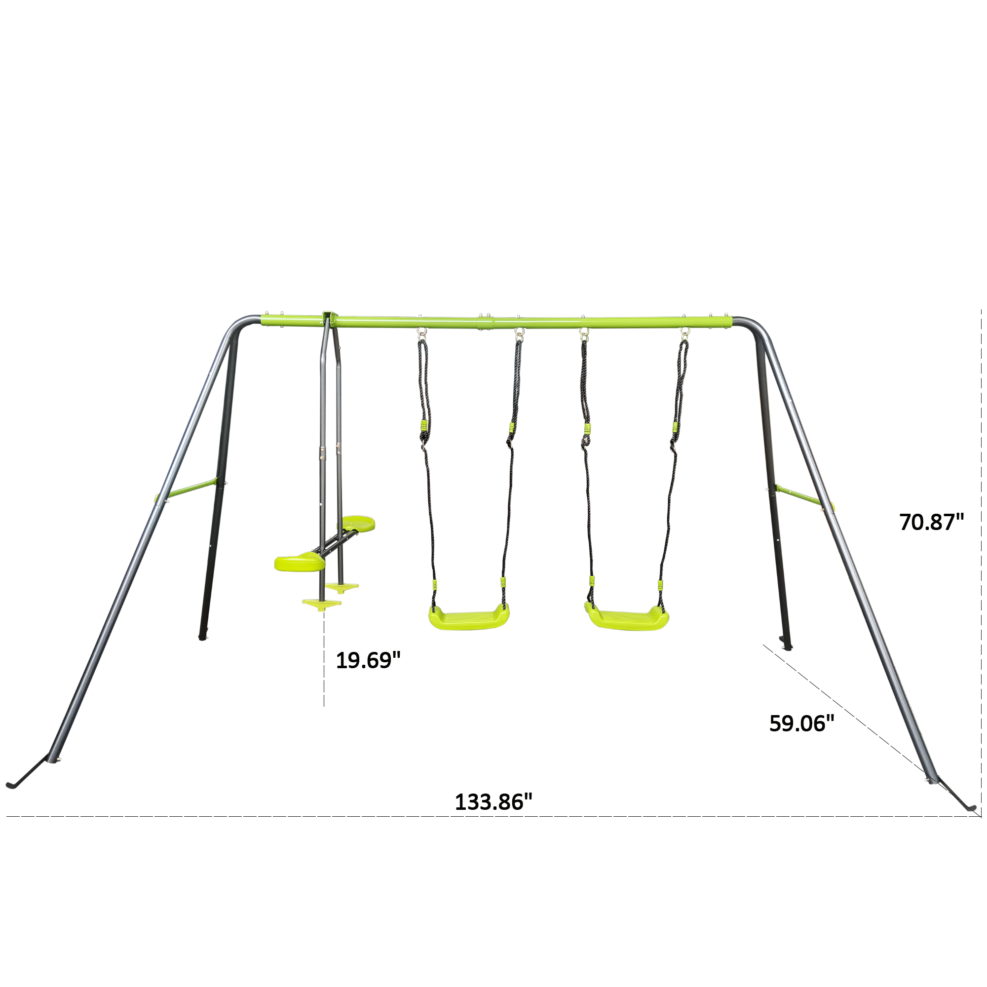 XNS081 lime green interesting swingset with  plastic safe swing set 440lbs for outdoor playground for age 3+ with face to face without tee