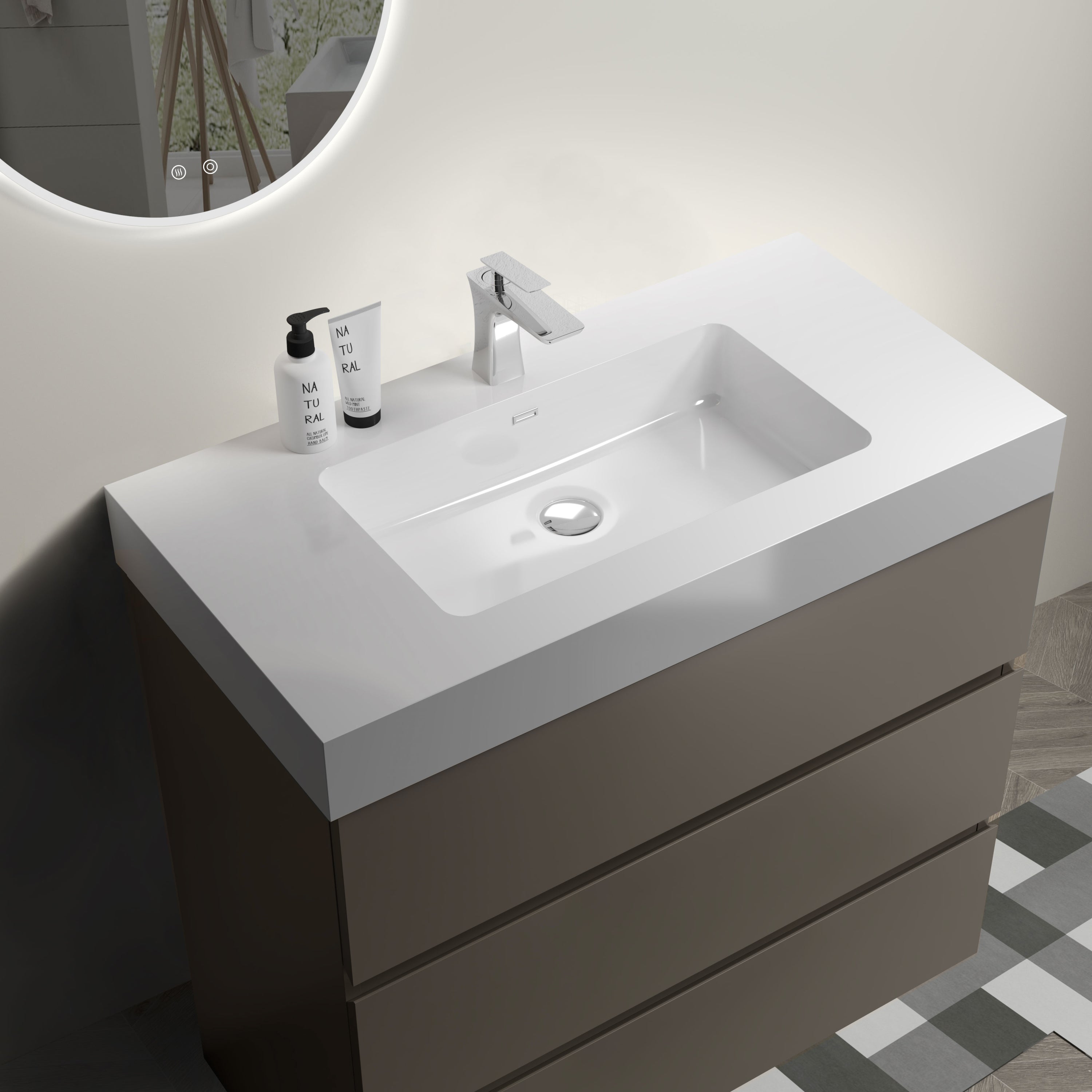 Alice 36" Gray Bathroom Vanity with Sink, Large Storage Freestanding Bathroom Vanity for Modern Bathroom, One-Piece White Sink Basin without Drain and Faucet, Pre-assembled