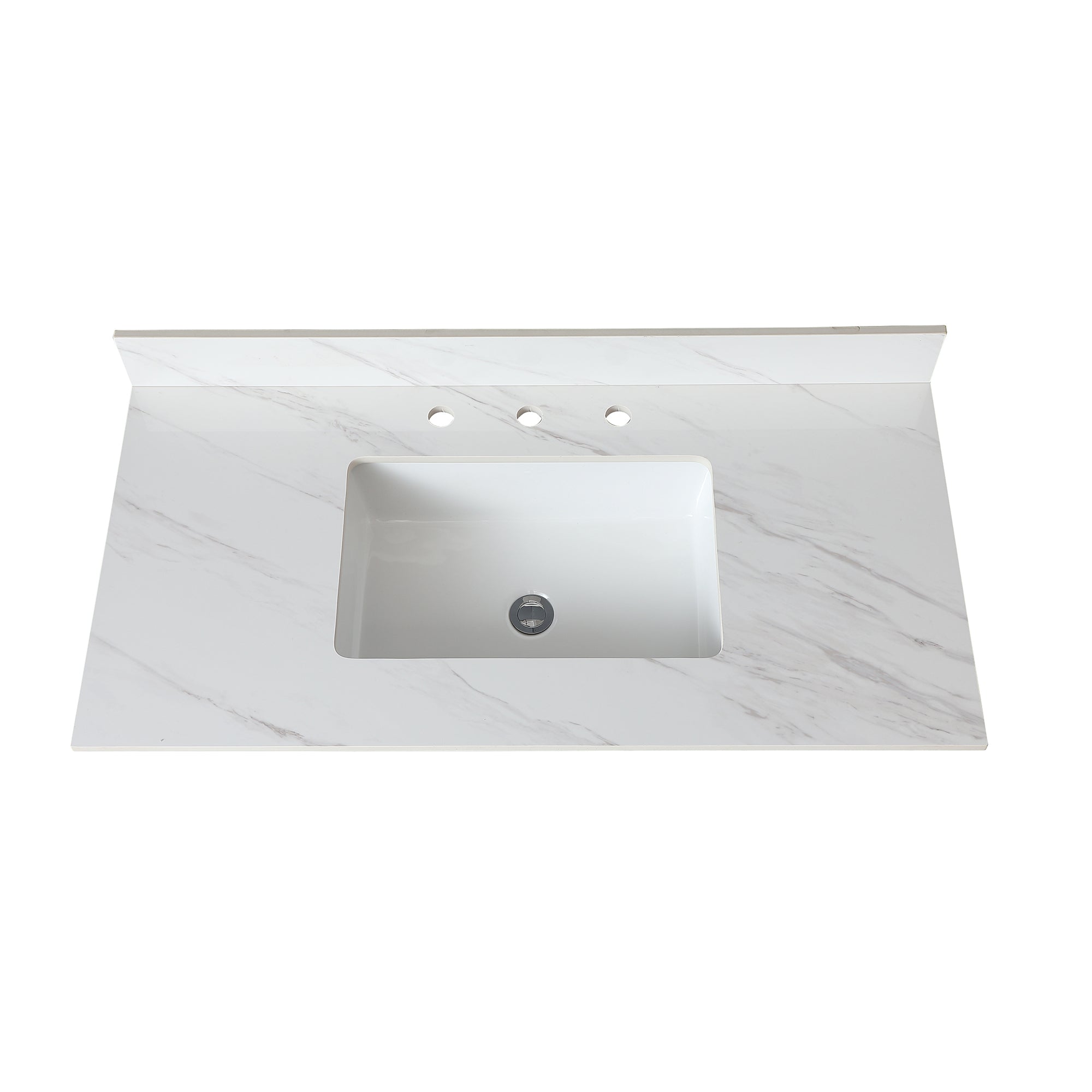 43 Inch Marble Vanity Top, White Vanity Top with Pre-drilled Faucet Holes, Bathroom Vanity Top with Undermount Rectangular Middle Sink and 4" Height Backsplash,  Bianco Carrara Venato