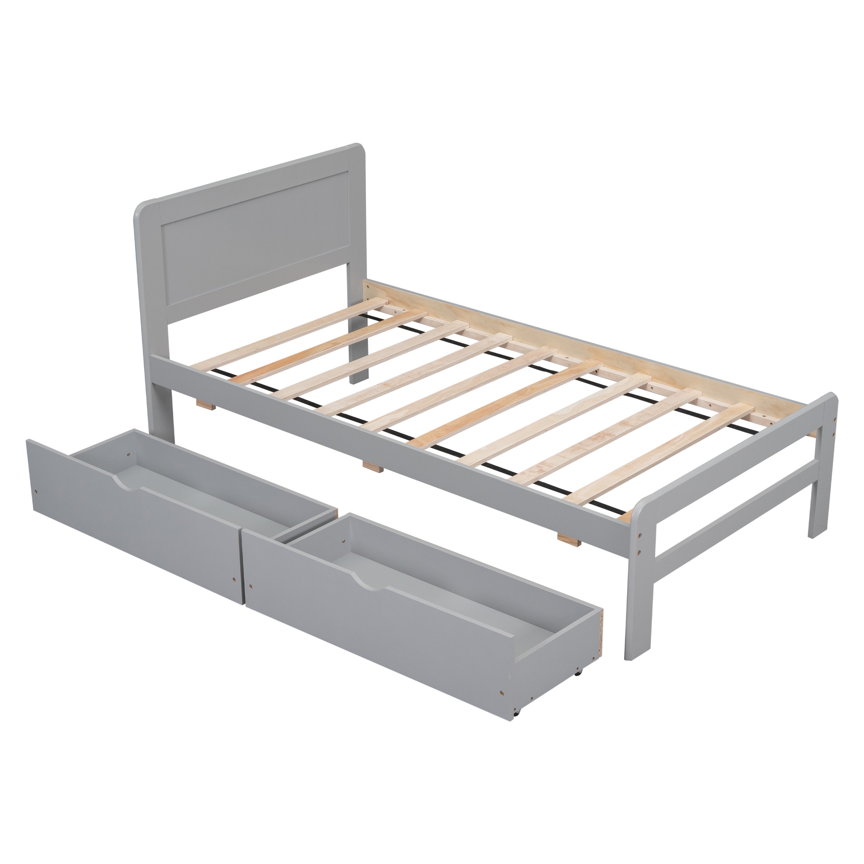 Modern Design Twin Size Platform Bed Frame with 2 Drawers for Grey Color