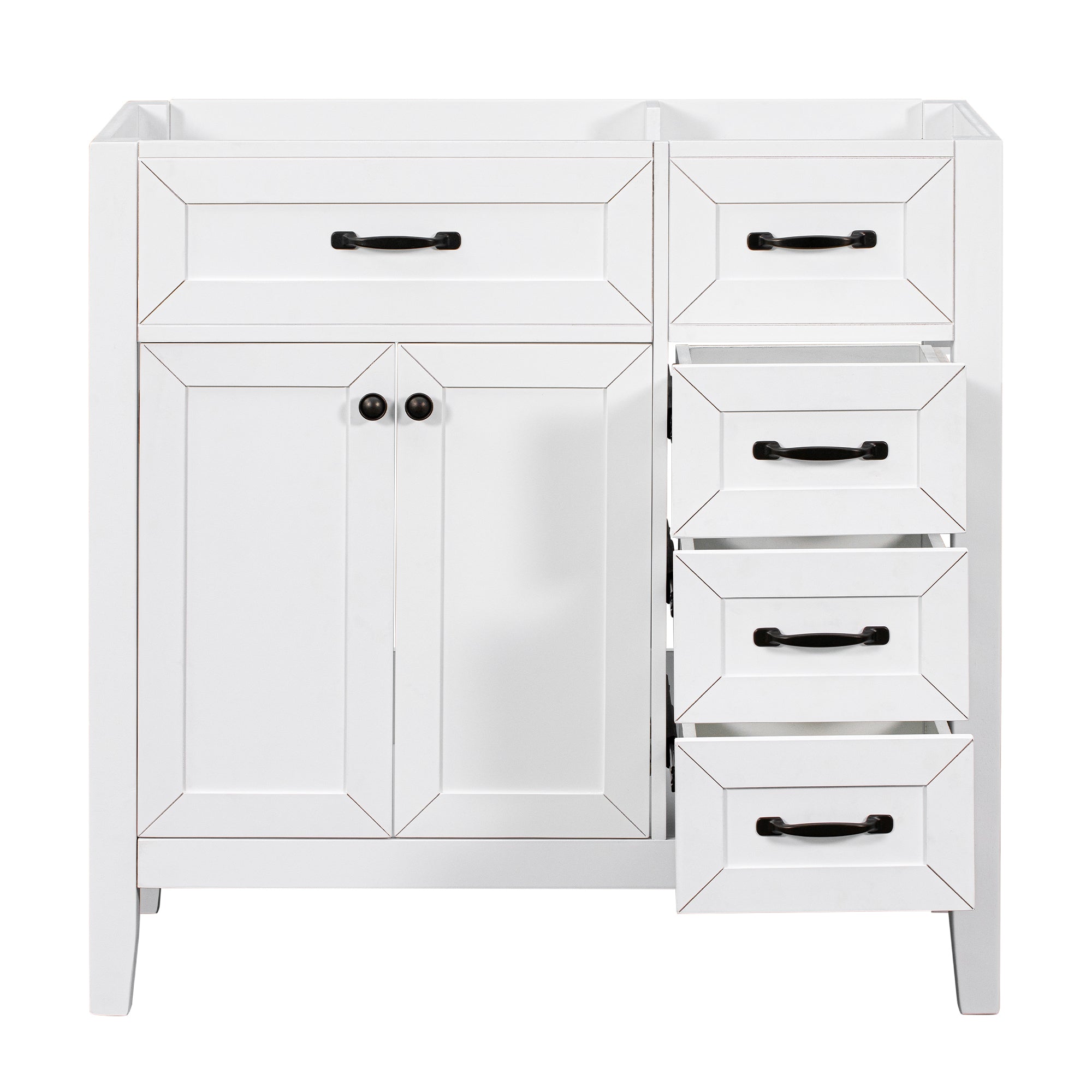 36" Bathroom Vanity without Sink, Cabinet Base Only, Bathroom Cabinet with Drawers, Solid Frame and MDF Board, White