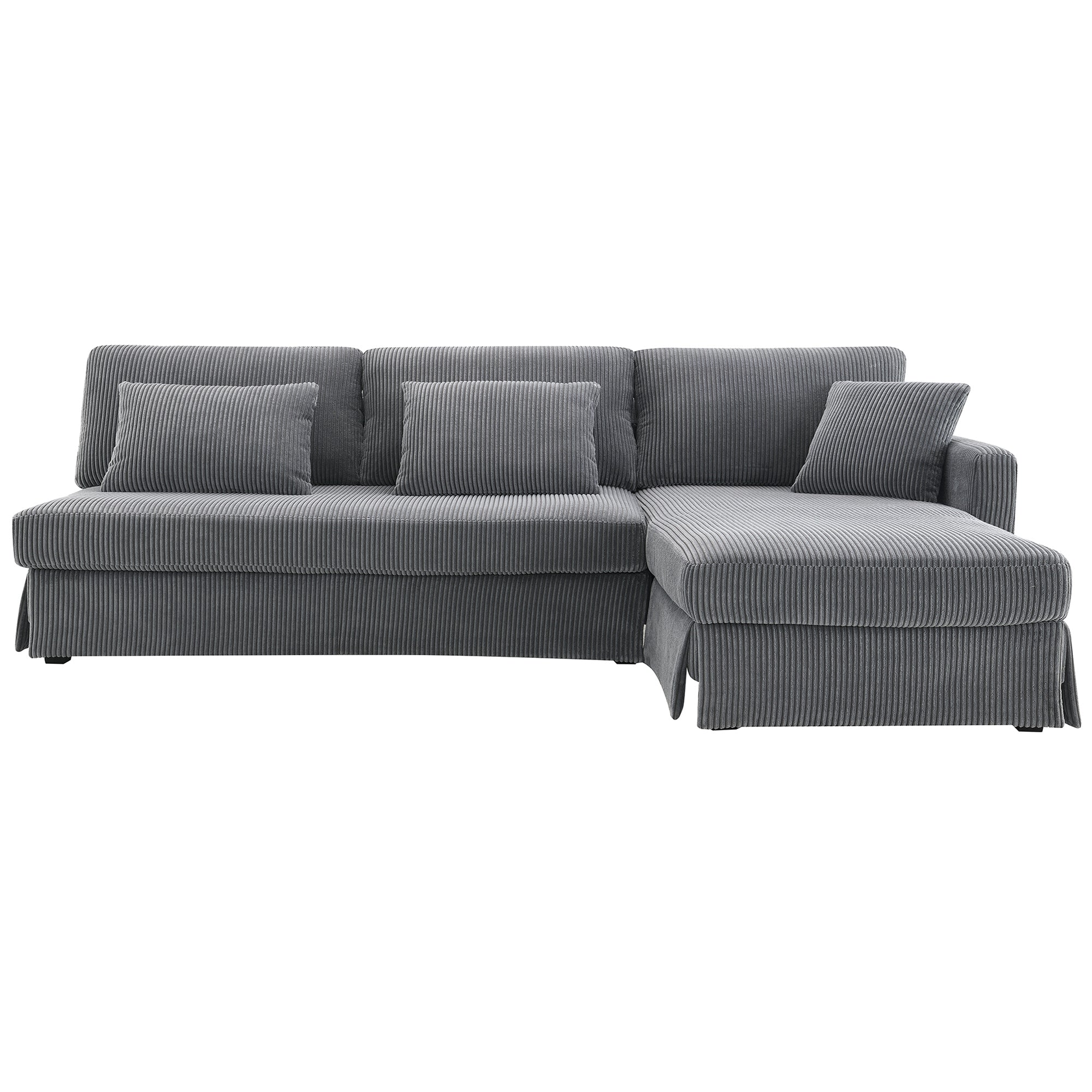 [VIDEO provided][New]87*61"Modern L-shaped Corduroy Sofa with Reversible Chaise,4-seat Upholstered Sectional Indoor Furniture,Convertible Sleeper Couch with Pillows for Living Room,Apartment,3 Colors