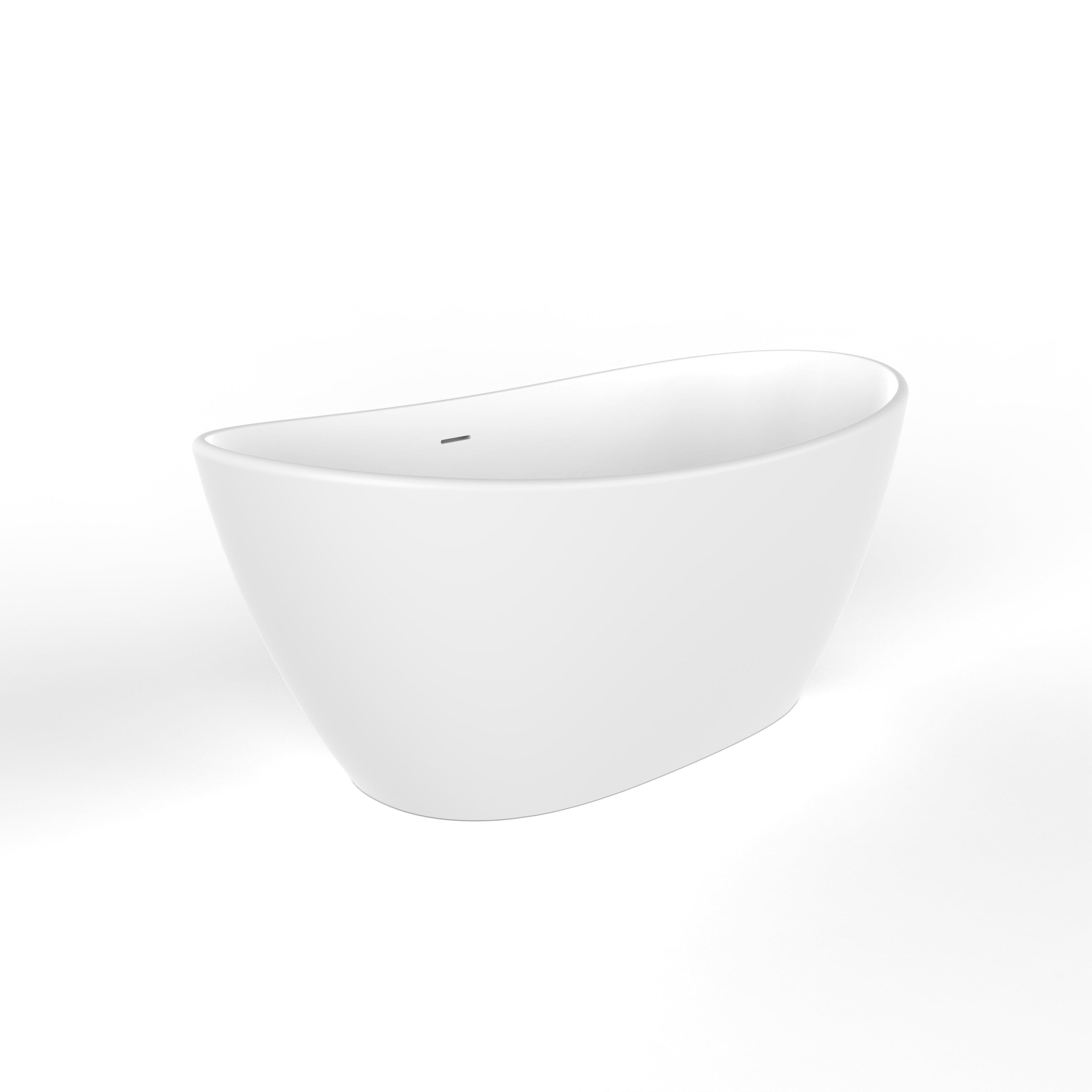 61 inch freestanding solid surface soaking bathtub, white, drain detail view