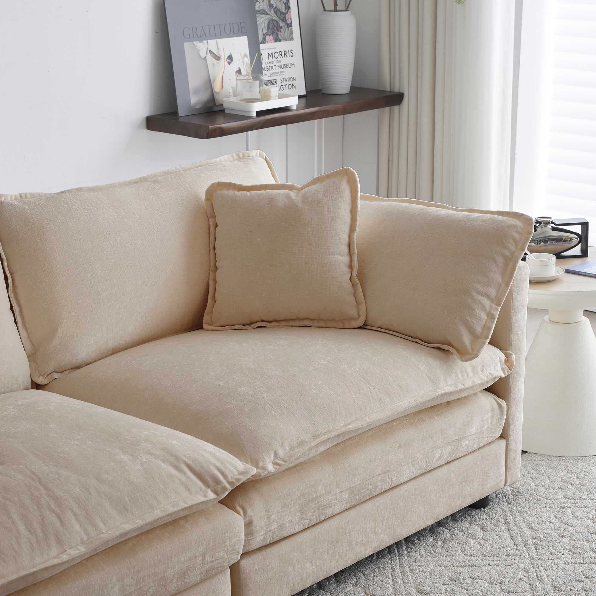 Free Combination Comfy Upholstery Modular Oversized L Shaped Sectional Sofa With Reversible Ottoman, Beige Chenille