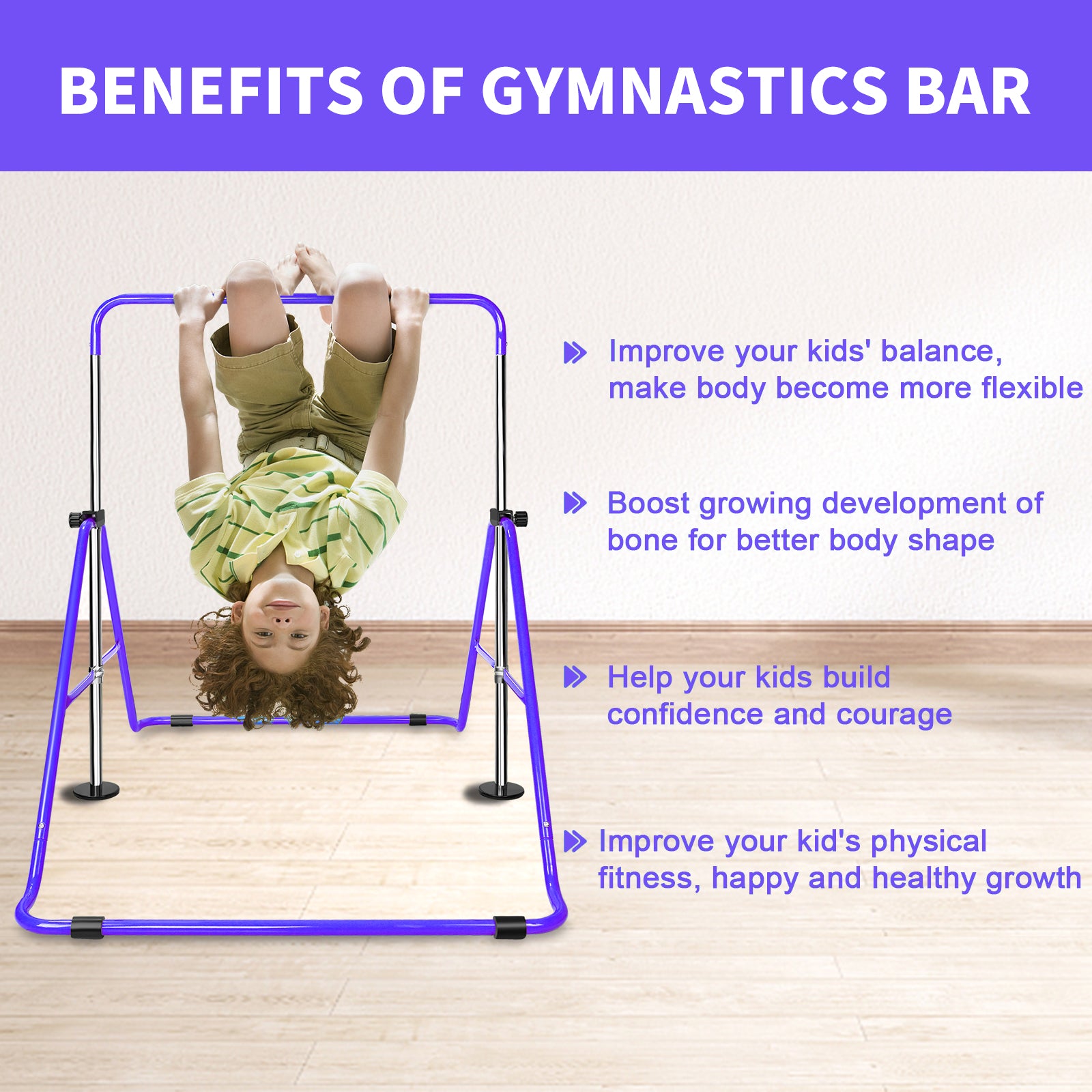 Multi-Functional Adjustable Height Children's Horizontal Gymnastic Bar With Bear Rings