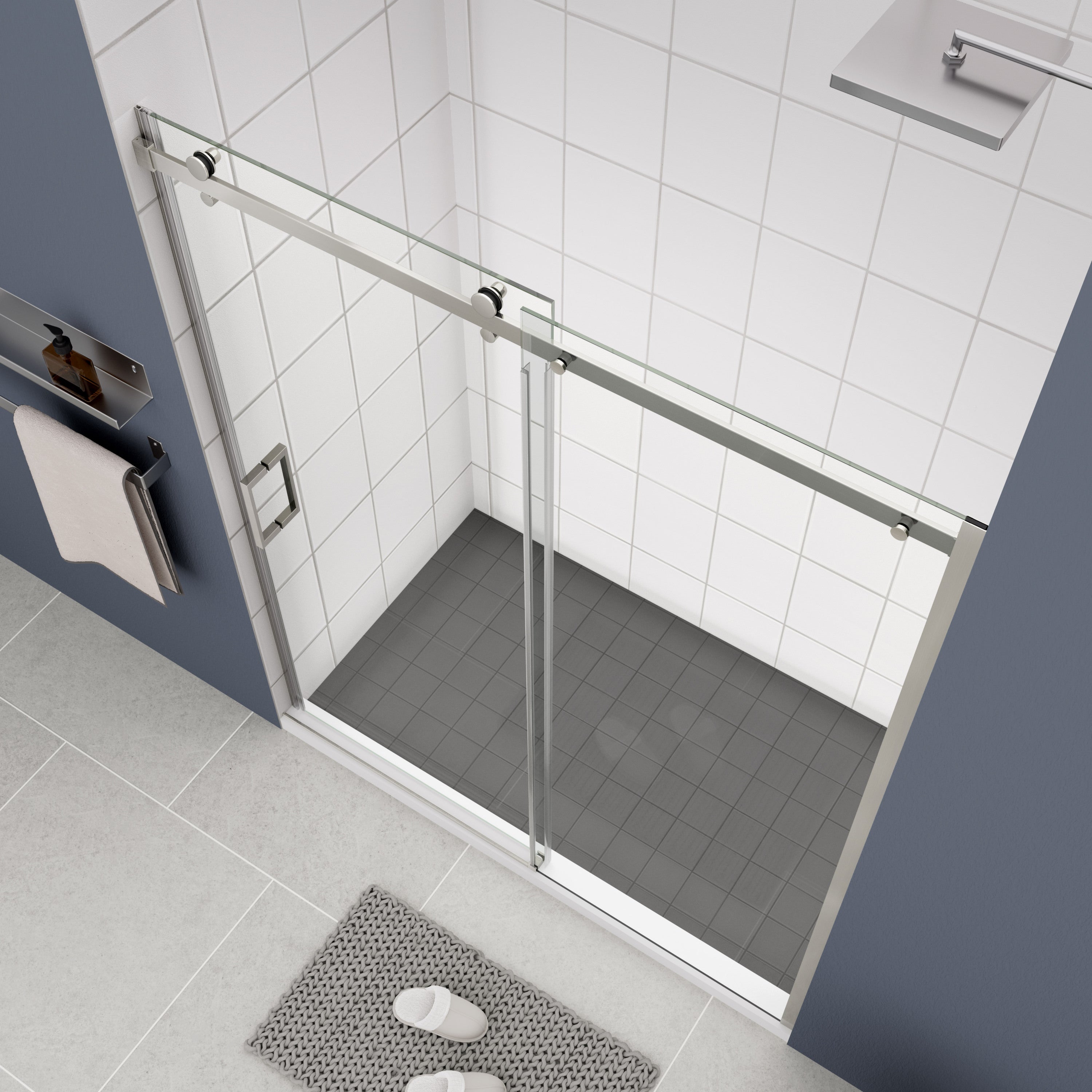 60"W x 74"H Glass shower door, sliding door, with 5/16" tempered glass and Polished Chrome finish 6074