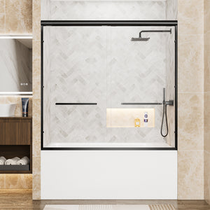 56-60 x 57 in Framed Sliding Bathtub Door - 56-60 x 57 in / Matte Black / Low-Profile Track view 1